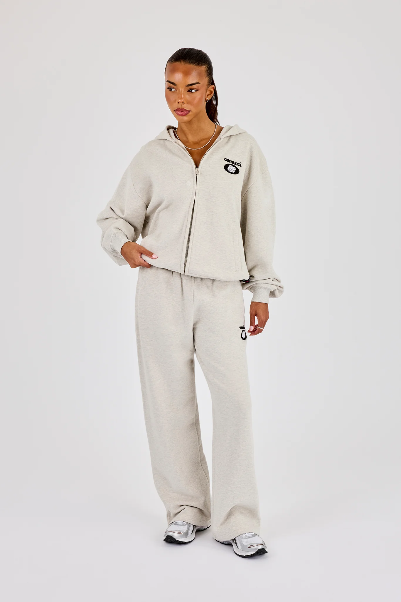 Wide Leg Moto Embroidered Jogger - Ash Grey - Image 2