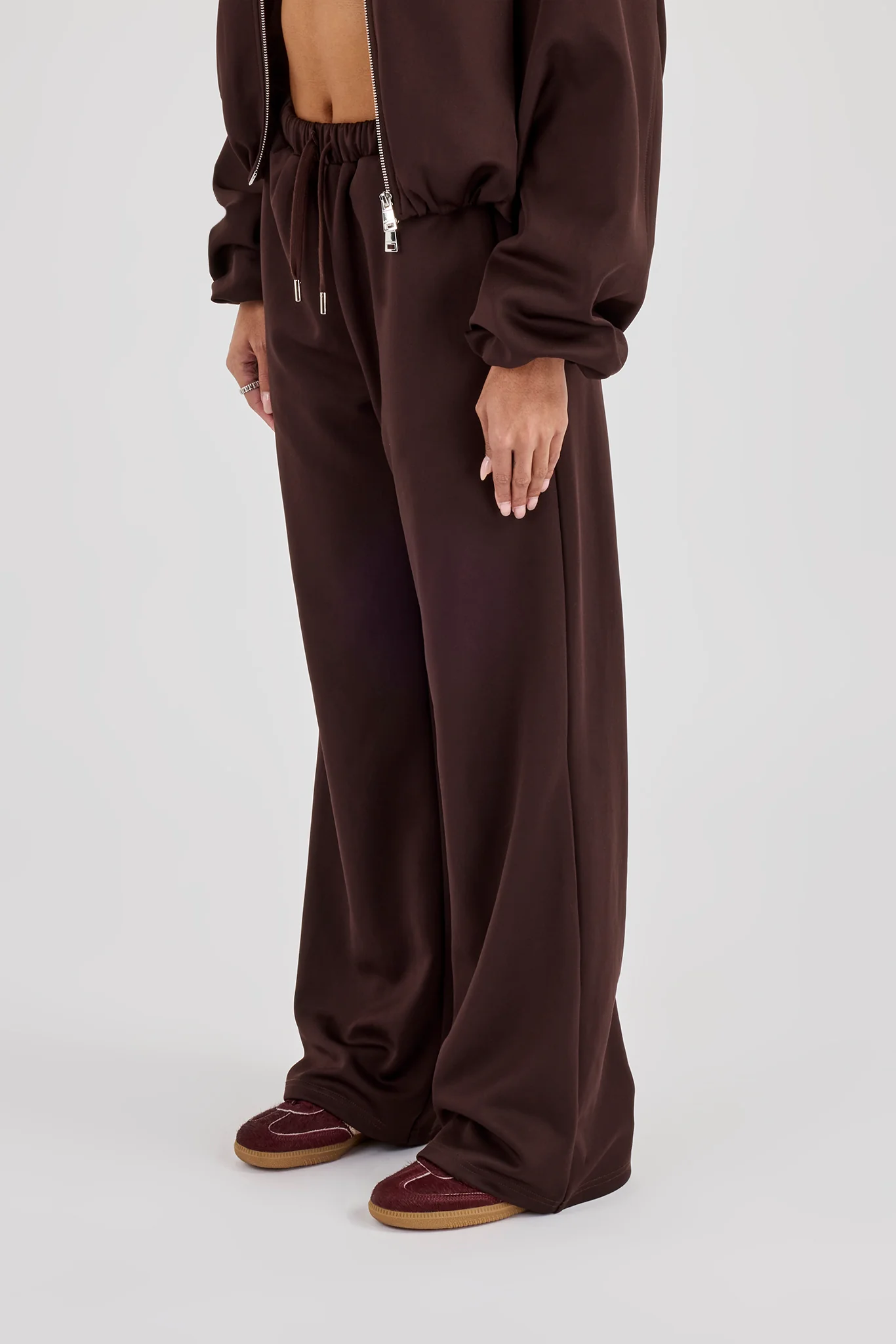Wide Leg Poly Trouser - Chocolate - Image 2
