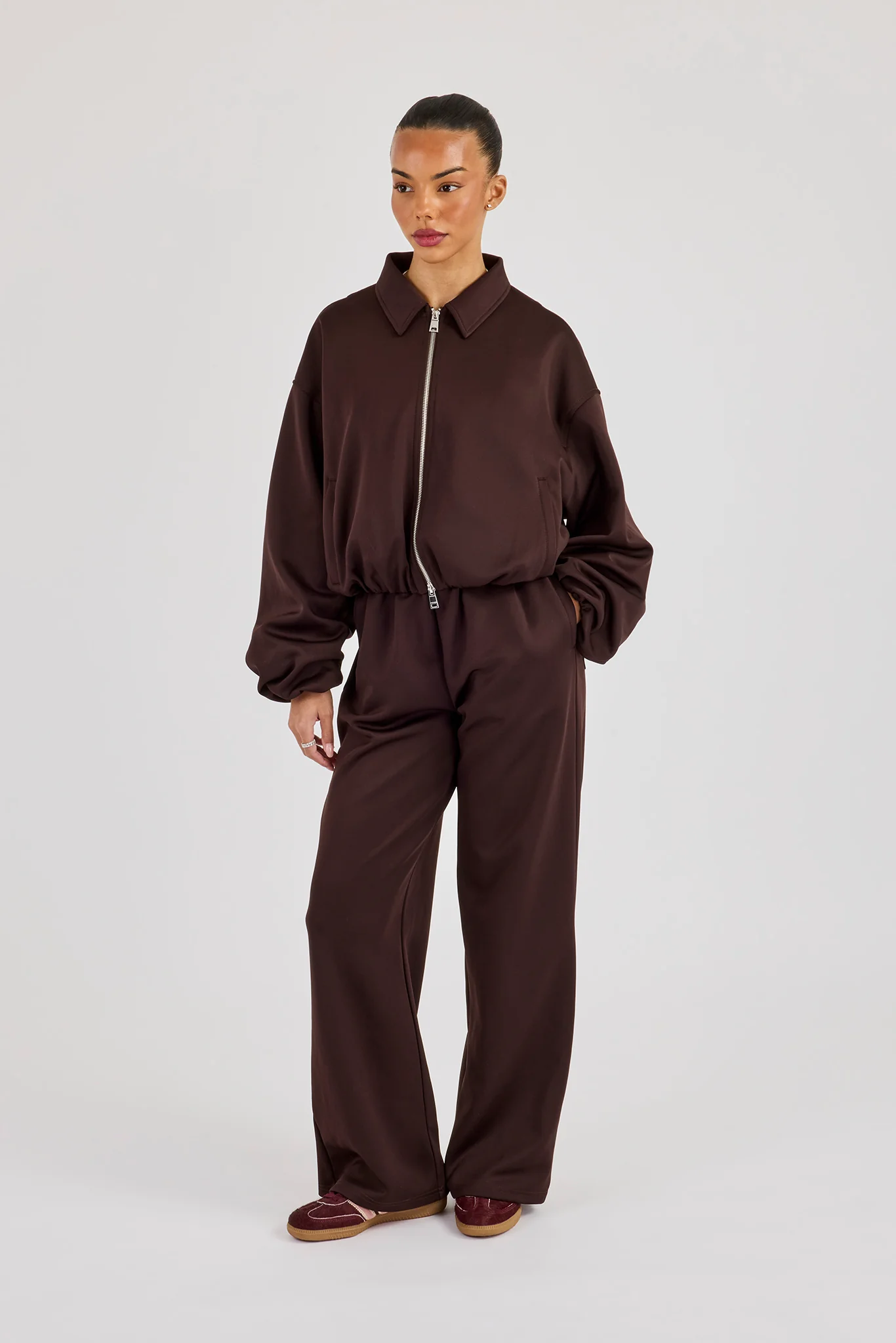 Wide Leg Poly Trouser - Chocolate - Image 3