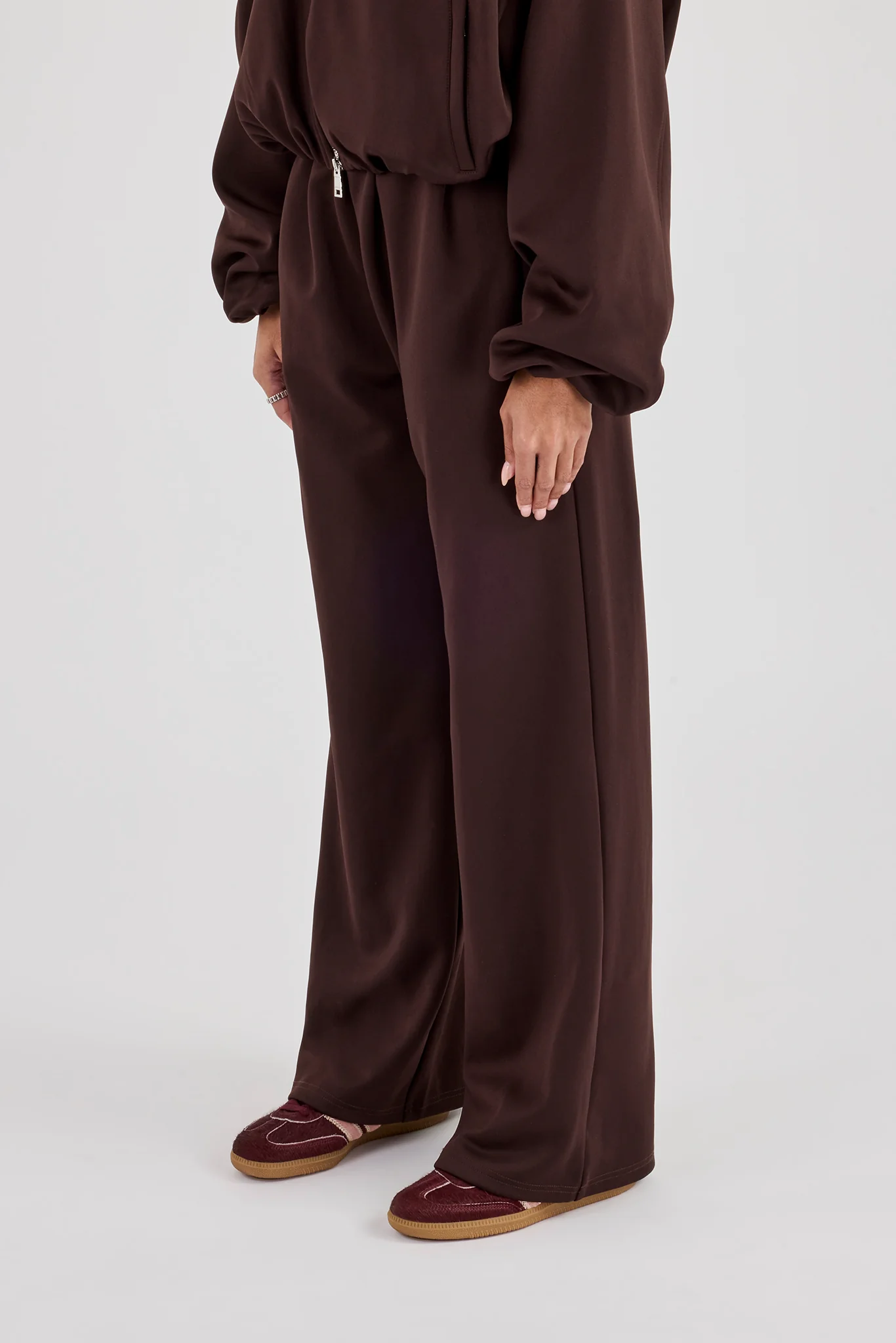 Wide Leg Poly Trouser - Chocolate - Image 4