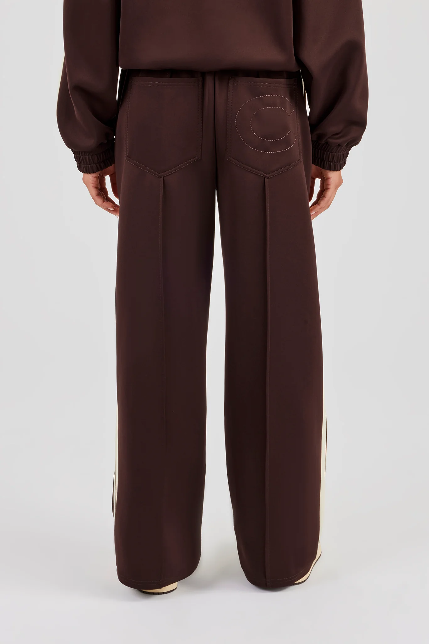 Wide Leg Track Pant With Butter Yellow Taping  - Chocolate - Image 3