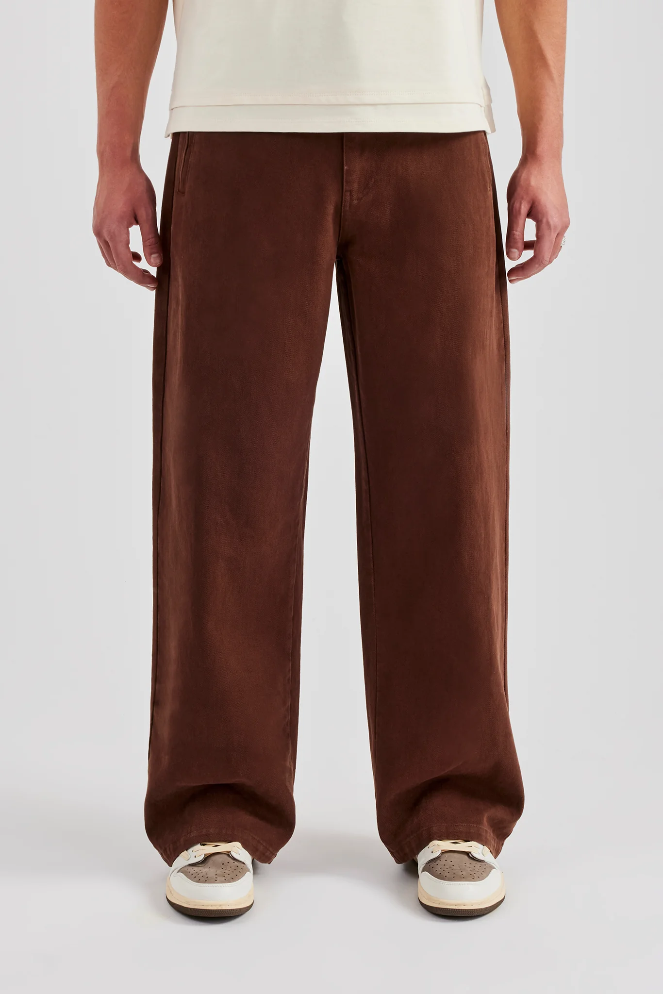 Wide Leg Twill Trouser - Chocolate - Image 3