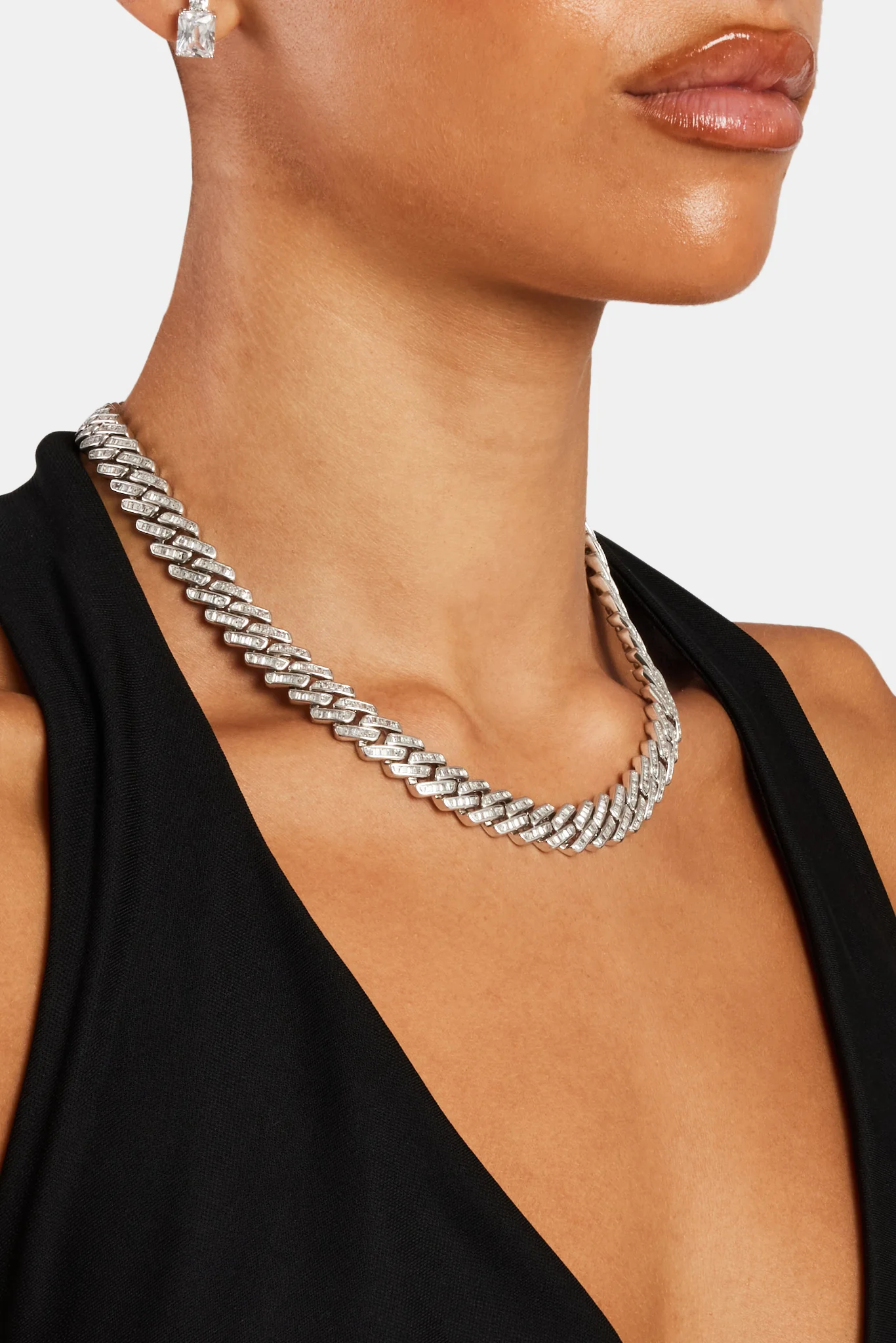 Womens 12mm Baguette Prong Cuban Chain - Image 3