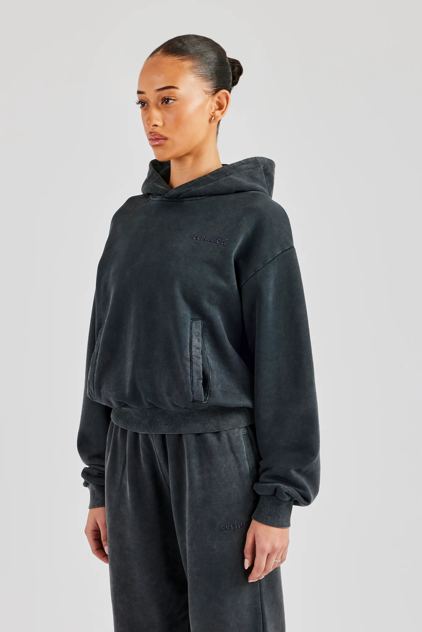 Womens Acid Wash Boxy Hoodie - Charcoal - Image 3