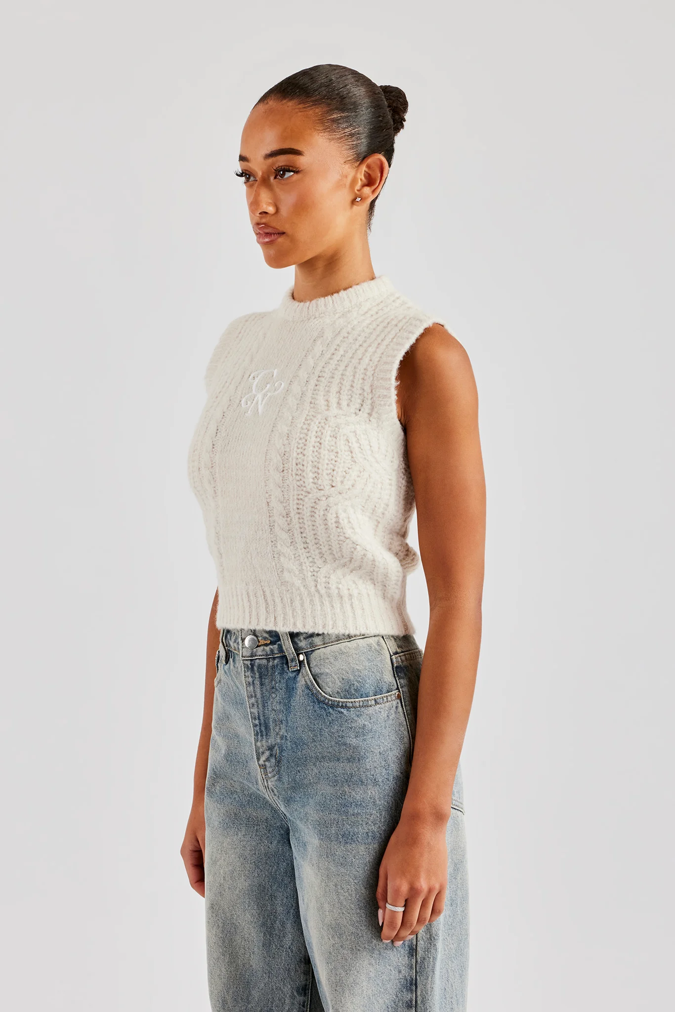 Womens Cable Knit Vest - Off White - Image 4