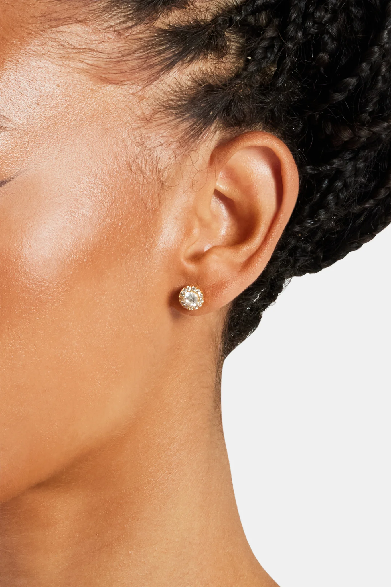 Womens Clear CZ Cluster Round Stud Earrings - Gold - Image 2