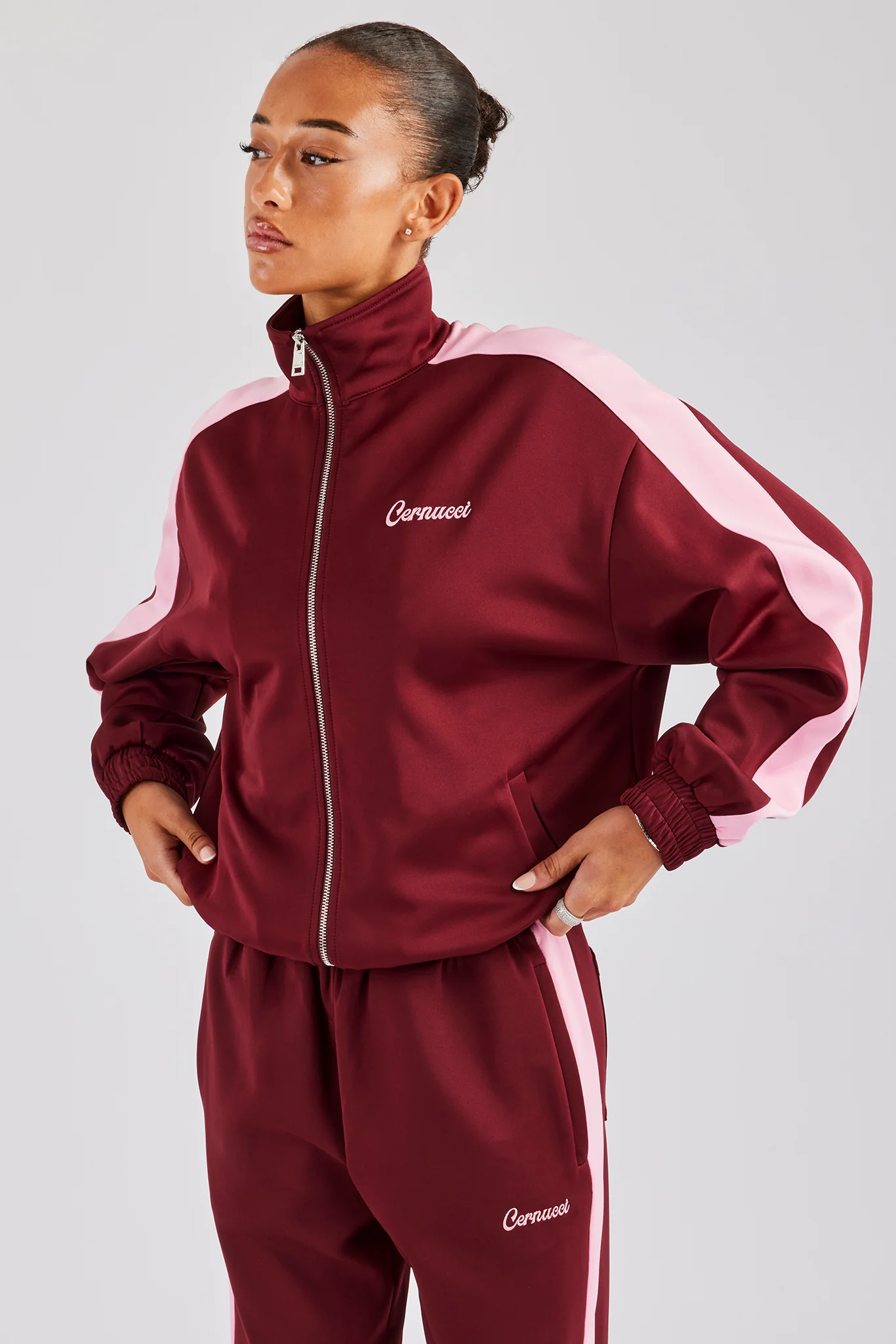 Womens Contrast Panel Track Jacket - Burgundy - Image 5