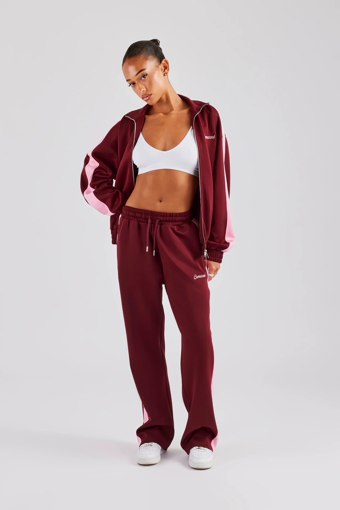 Womens Contrast Panel Track Jacket - Burgundy - Image 8
