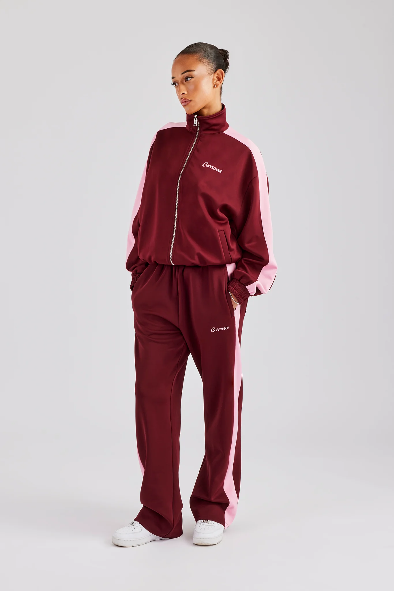 Womens Contrast Panel Track Jacket & Pant - Burgundy - Image 3