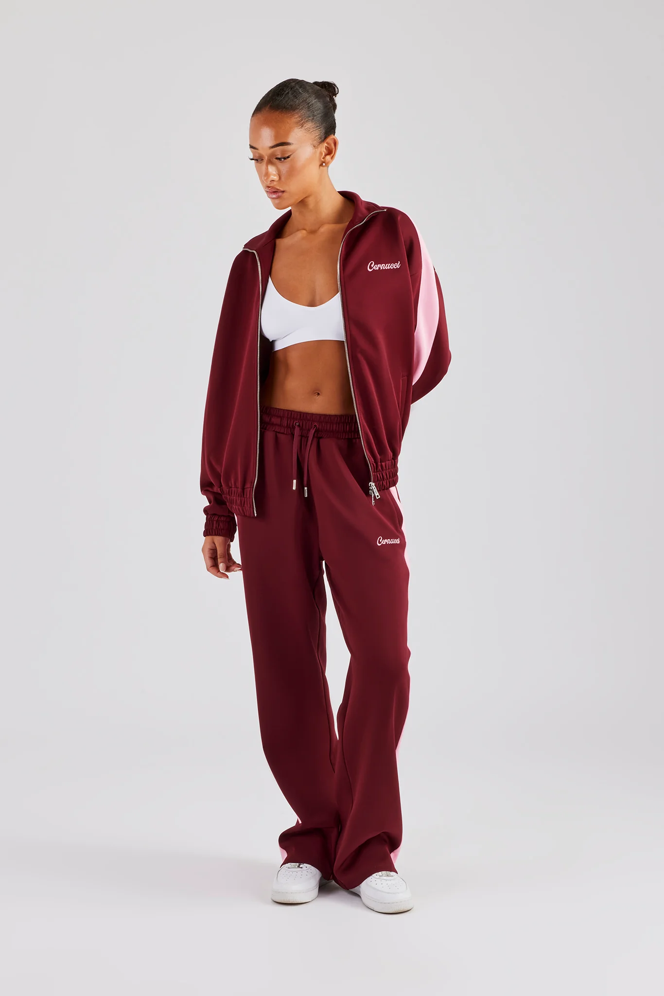 Womens Contrast Panel Track Jacket & Pant - Burgundy - Image 4