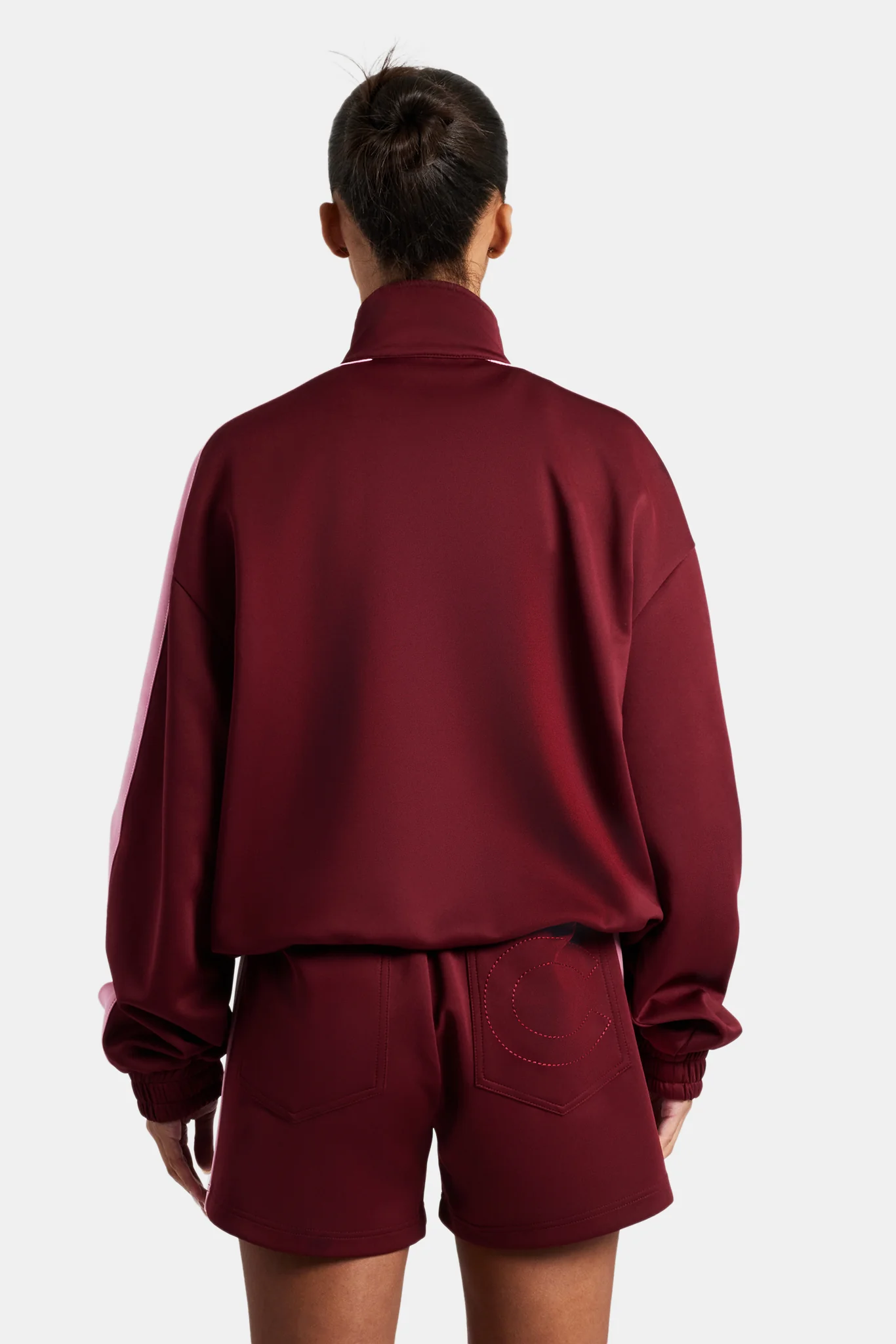 Womens Contrast Panel Track Jacket & Short Set - Burgundy - Image 3