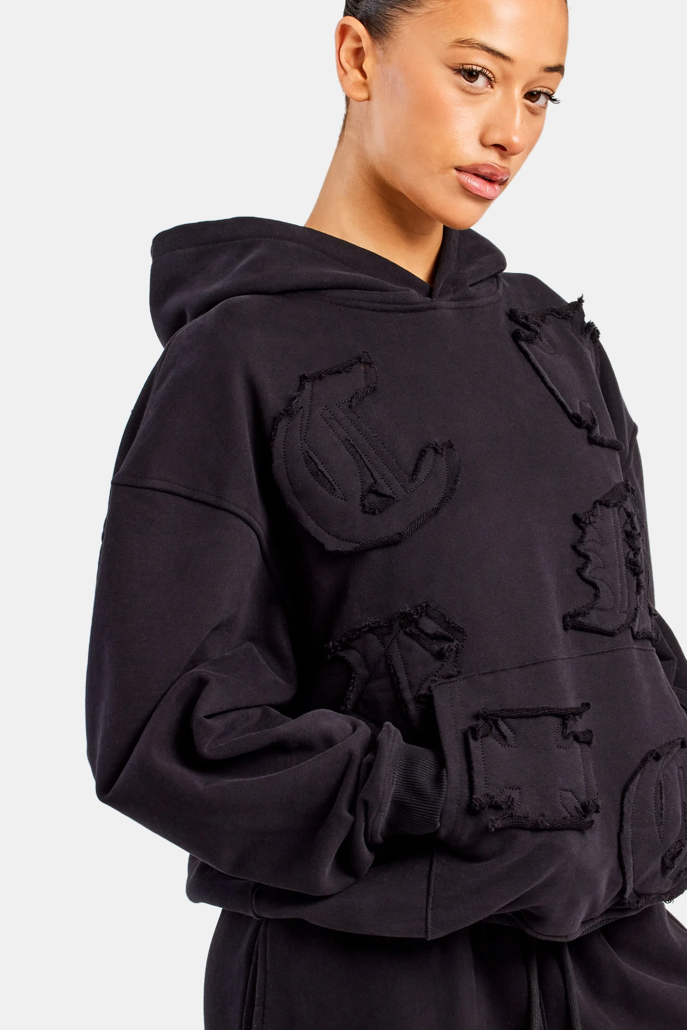 Womens Distressed Applique Tracksuit - Black - Image 3