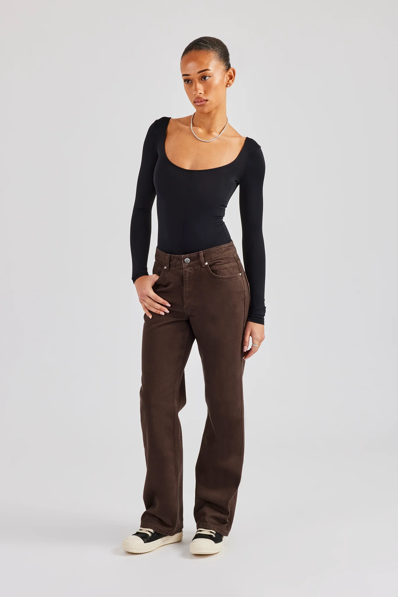 Womens Embossed Pocket Detail Jean - Dark Chocolate - Image 2