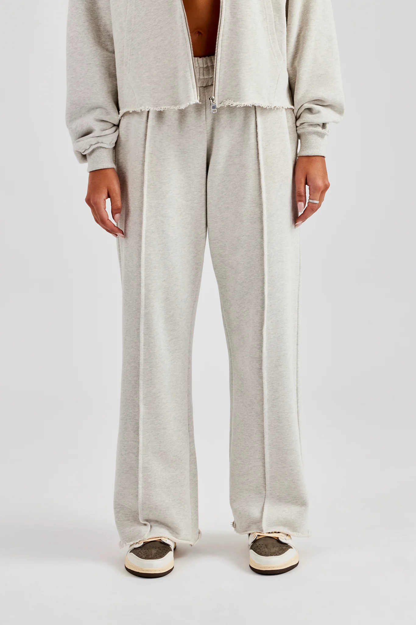Womens Exposed Seam Wide Leg Jogger - Grey Marl - Image 3