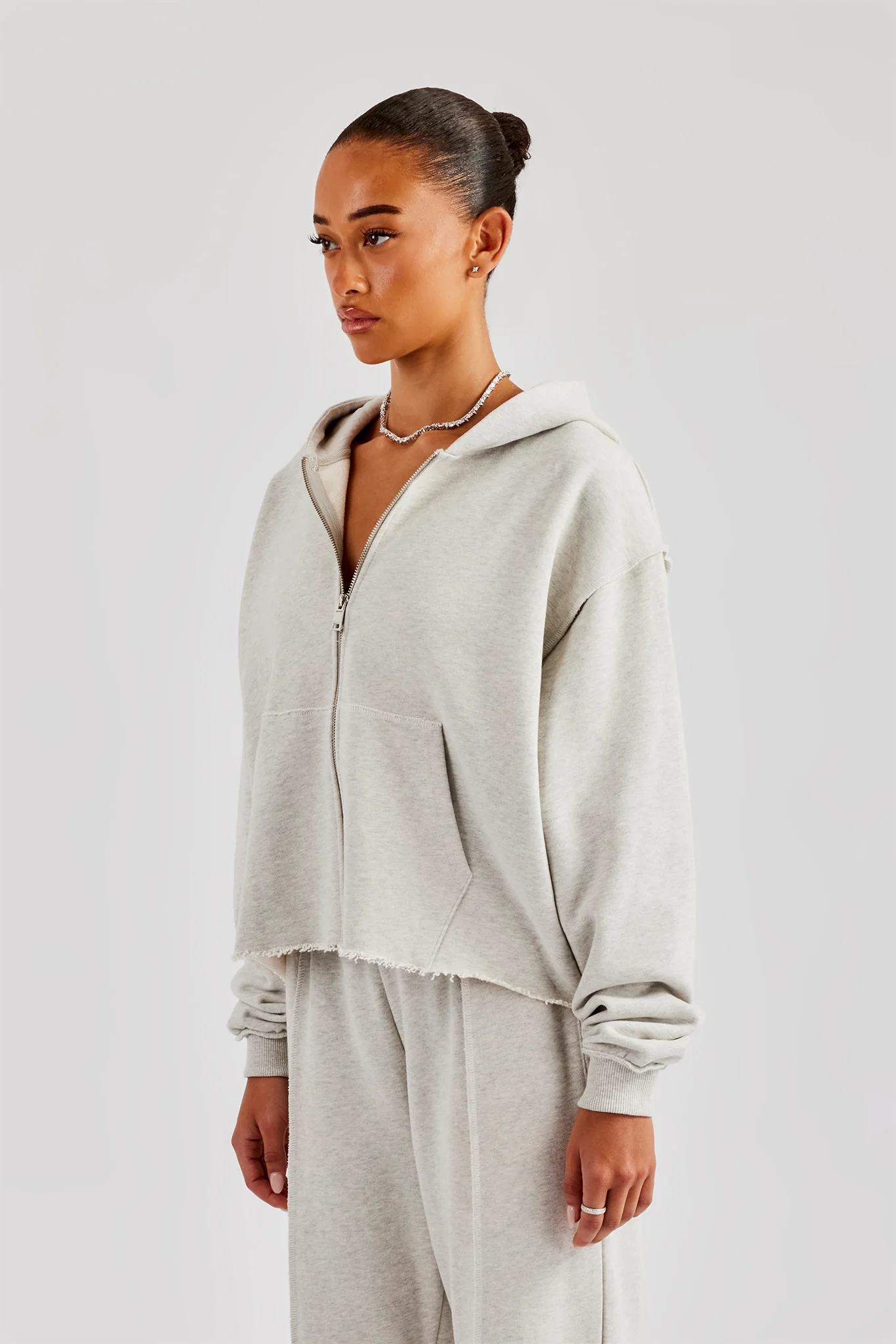 Womens Exposed Seam Zip Through Hoodie - Grey Marl - Image 3