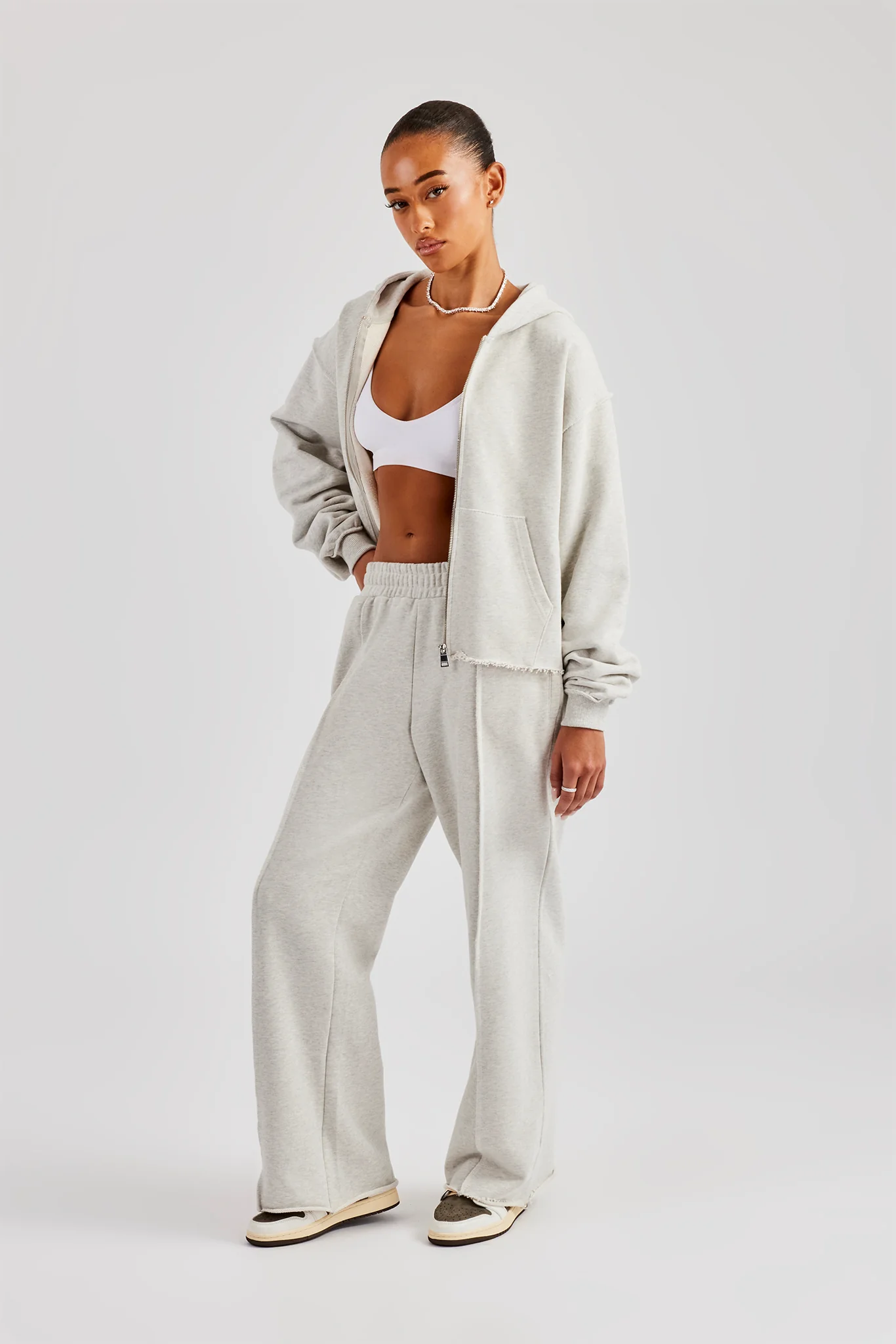 Womens Exposed Seam Zip Through Tracksuit - Grey Marl - Image 2