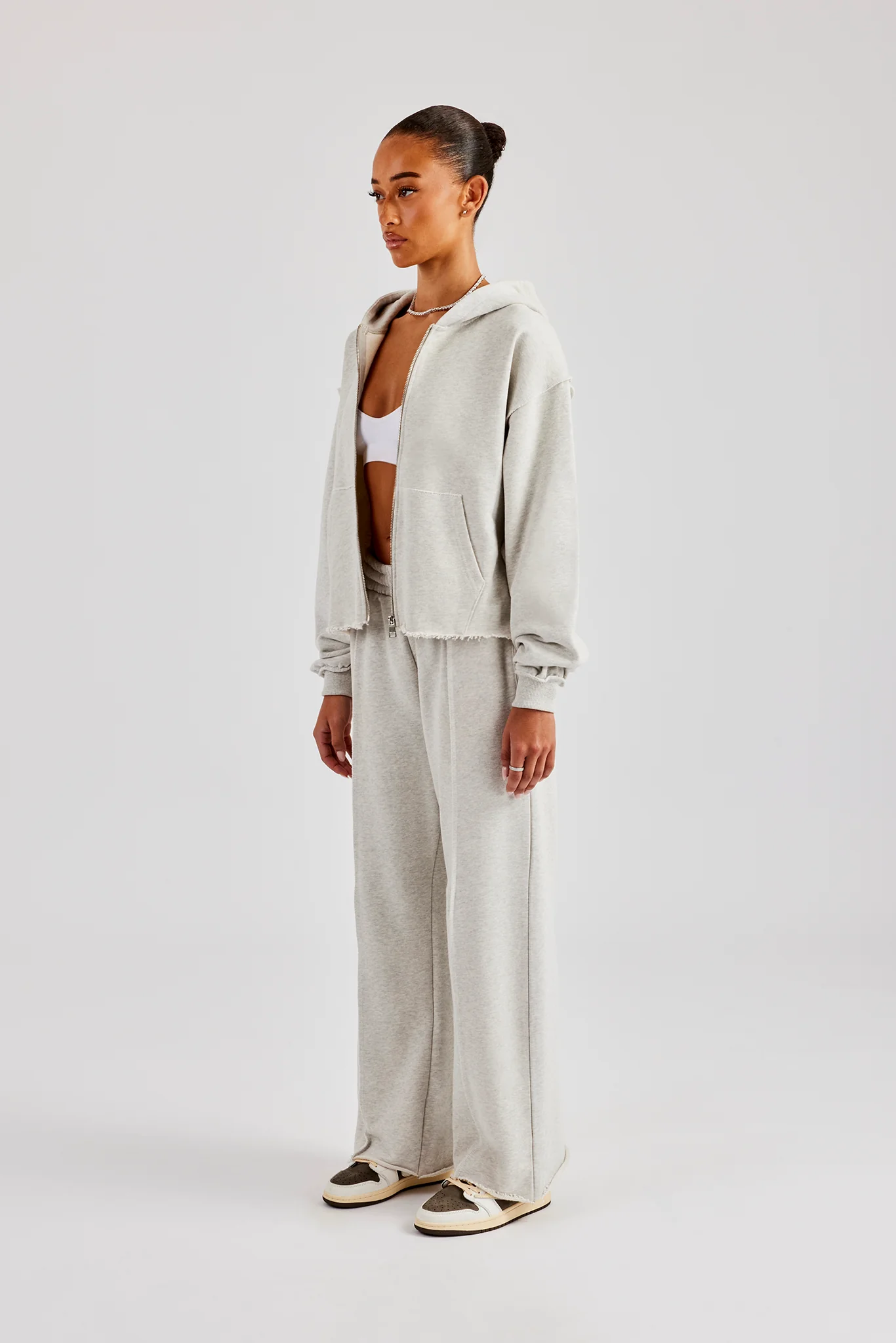 Womens Exposed Seam Zip Through Tracksuit - Grey Marl - Image 3
