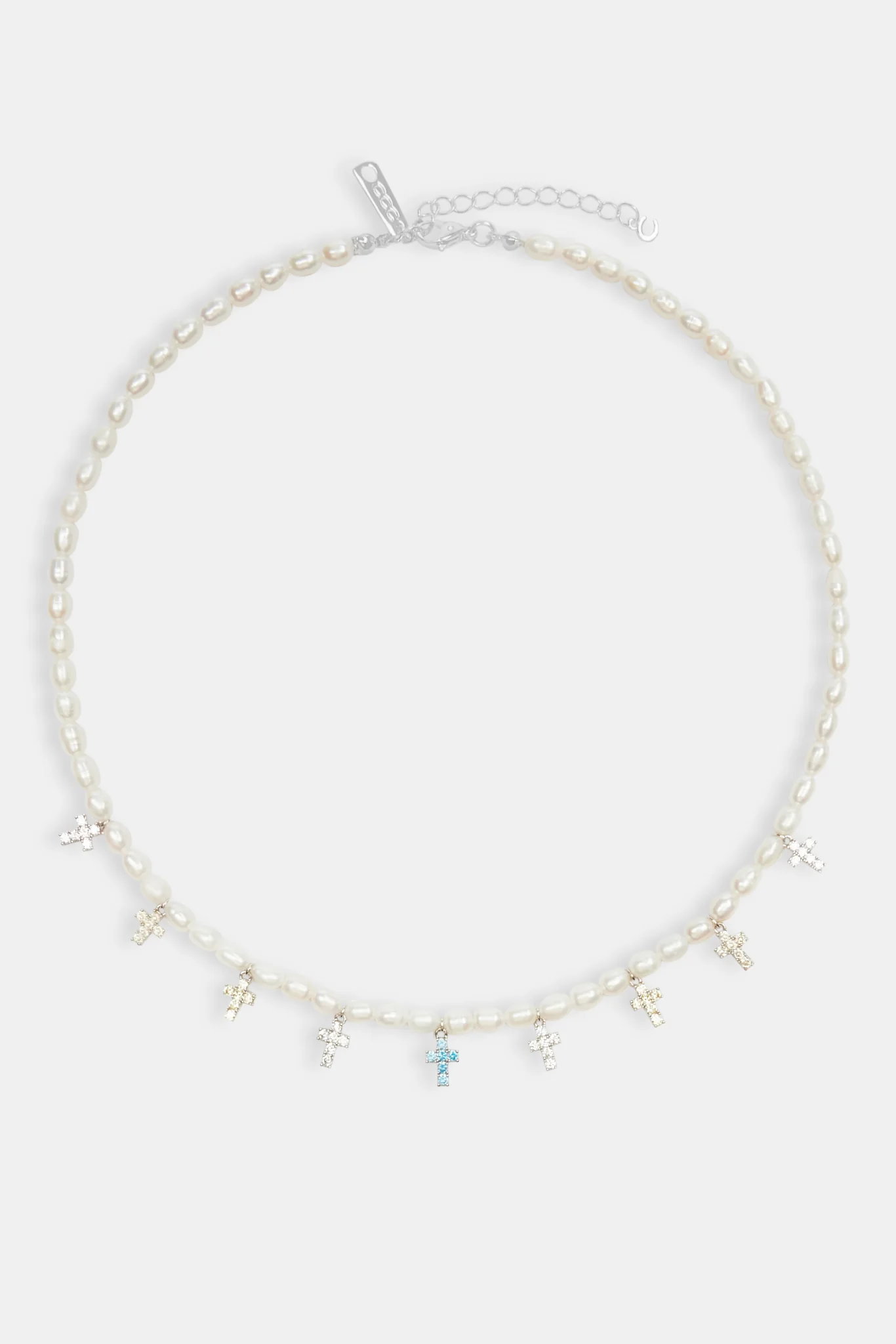 Womens Freshwater Pearl & Multi Colour Ice Cross Necklace - White - Image 3