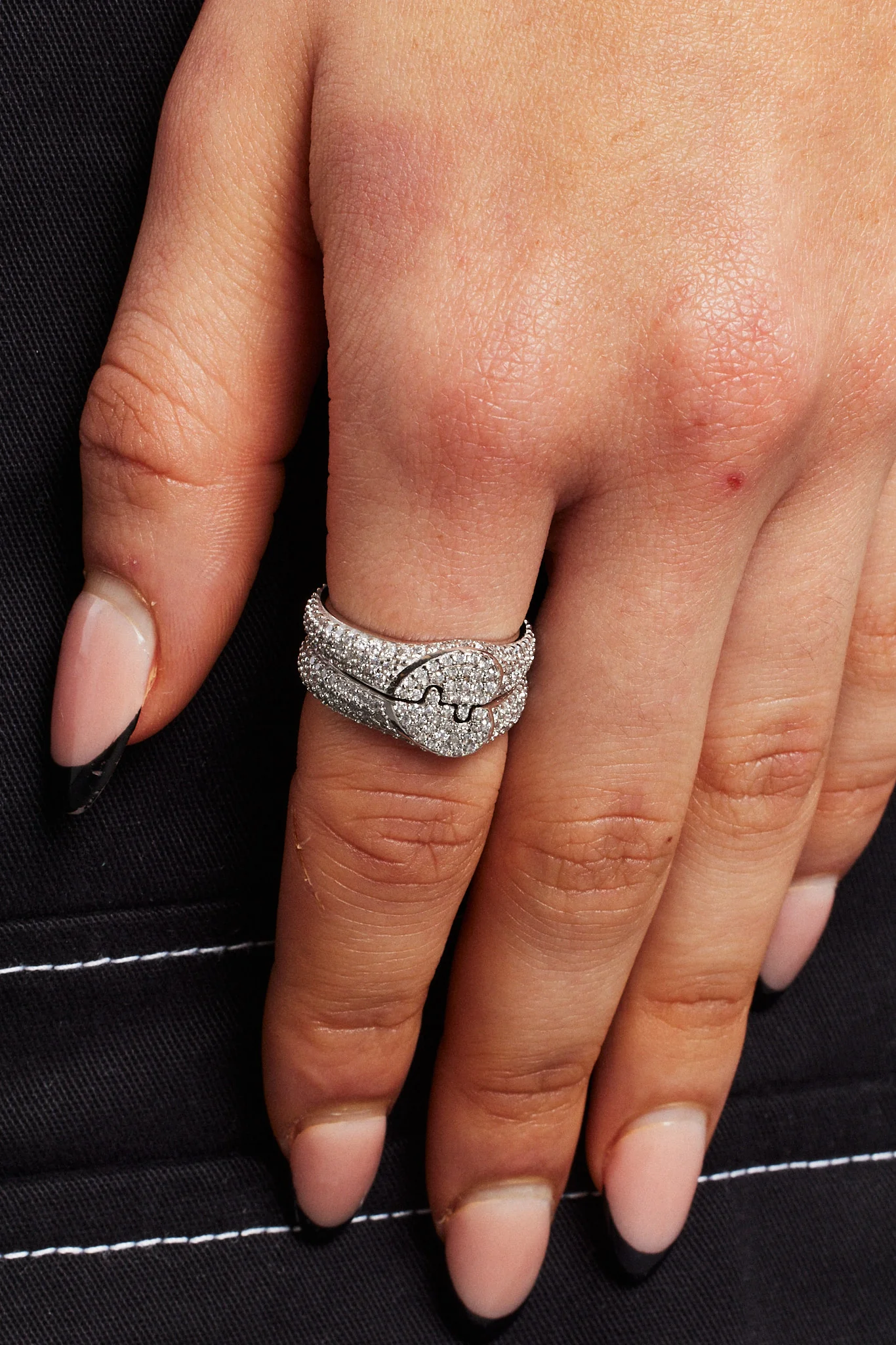 Womens Iced Connecting Heart Ring - Image 3