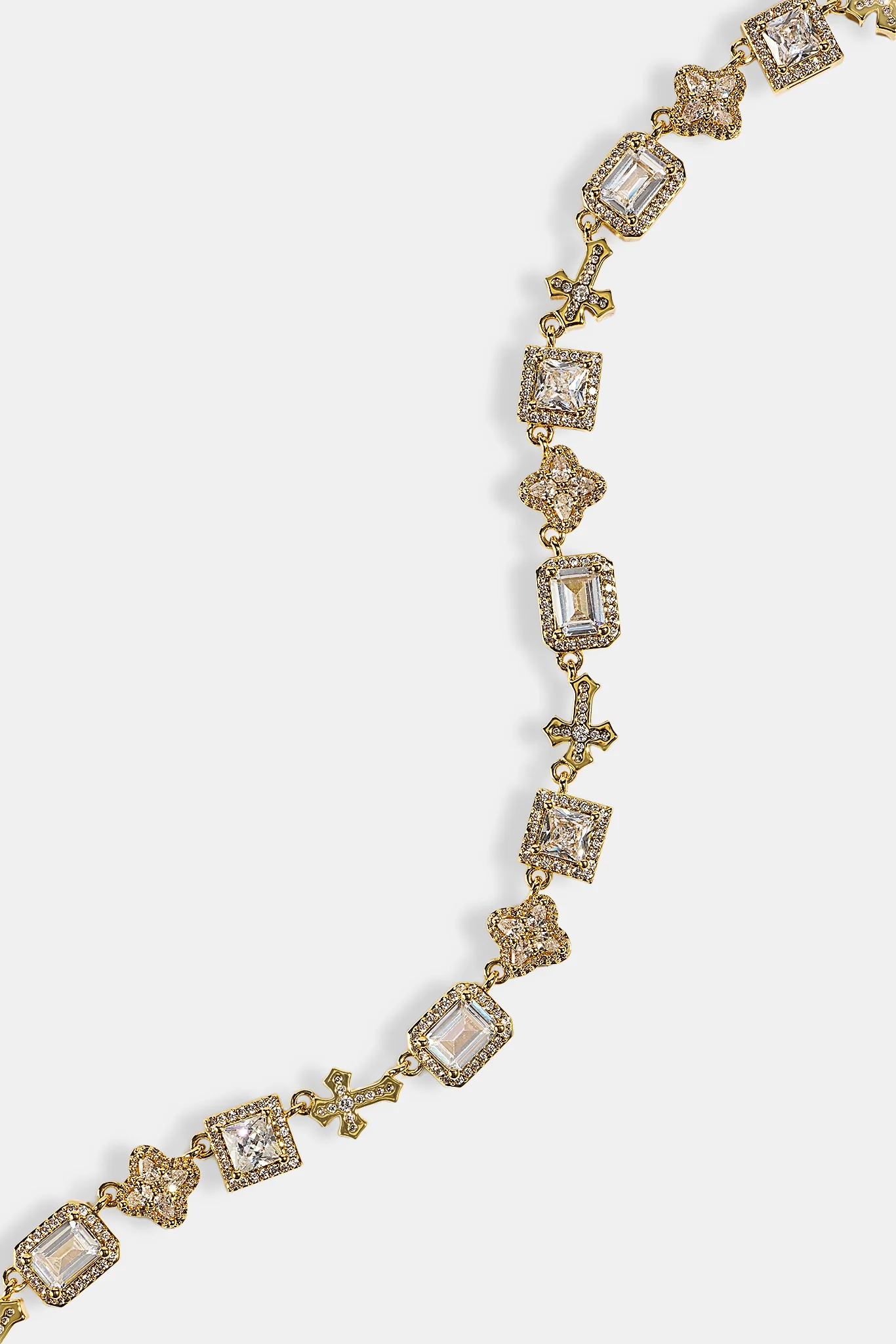 Womens Iced Drop Cross & Motif Multi Gemstone Chain - 6mm - Gold - Image 3