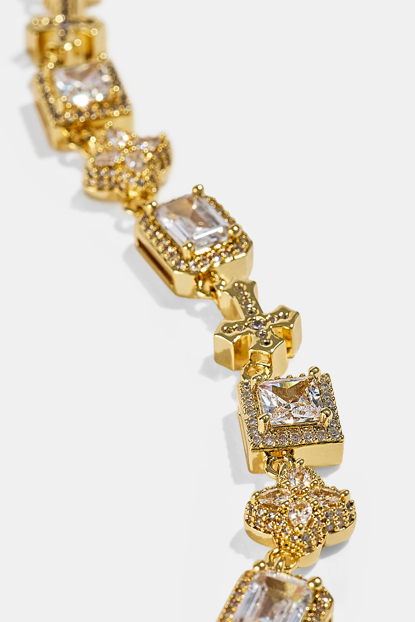 Womens Iced Drop Cross & Motif Multi Gemstone Chain - 6mm - Gold - Image 4