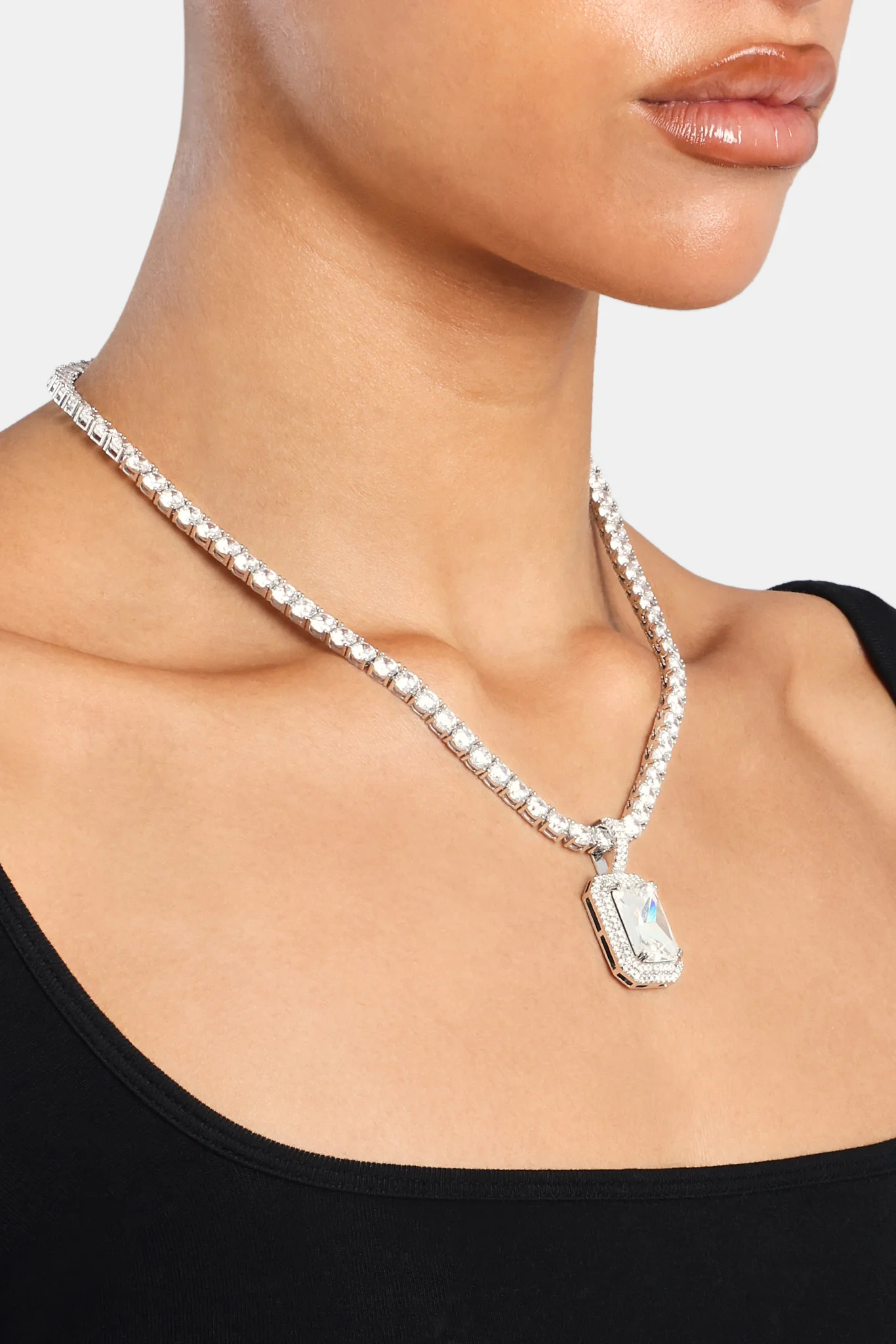 Womens Iced Gemstone Pendant - White - Image 3