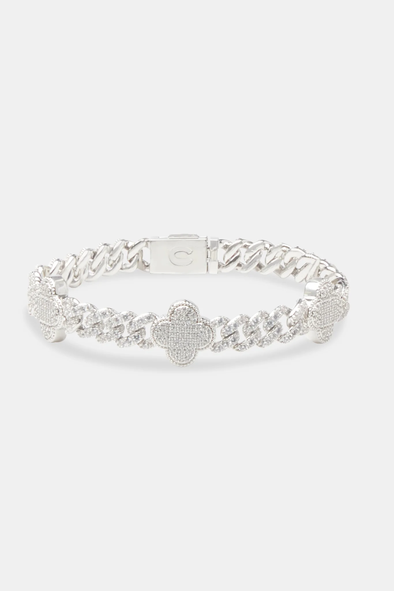 Womens Iced Motif Cuban Bracelet - White - 8mm - Image 2