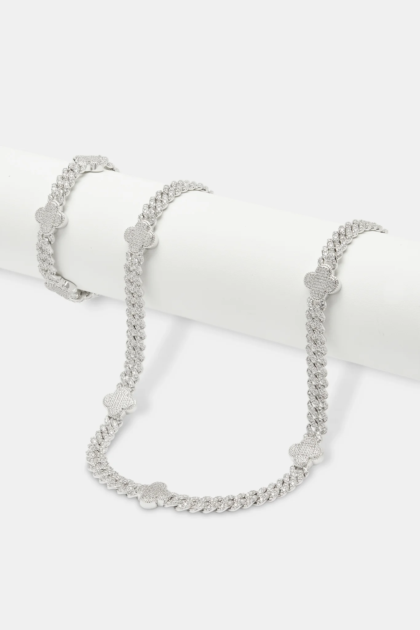 Womens Iced Motif Cuban Chain + Bracelet - White - 8mm - Image 2