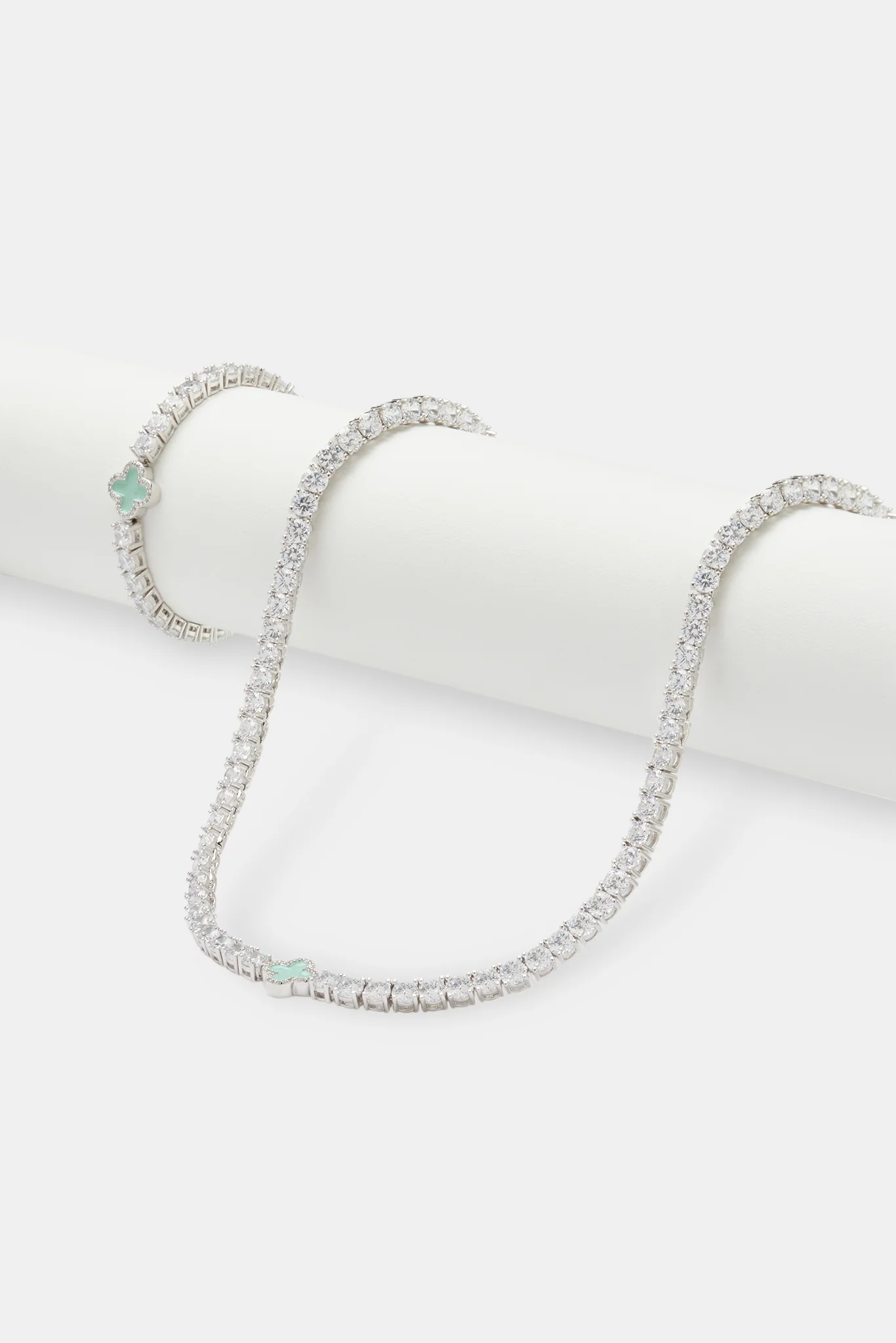 Womens Light Green Motif Tennis Chain + Bracelet - Image 2