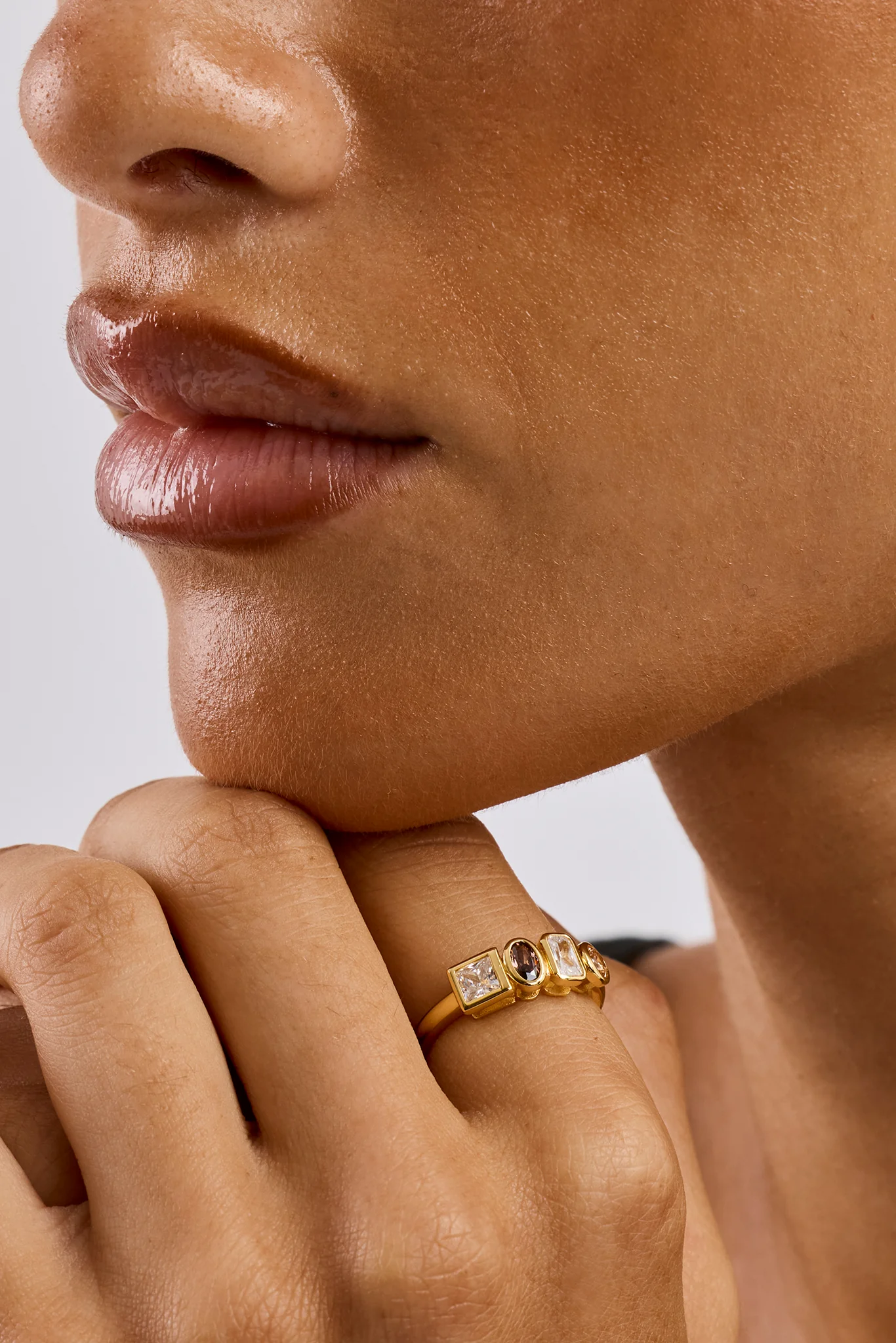 Mixed Gemstone Polished Edge Ring - 6mm - Gold - Image 2