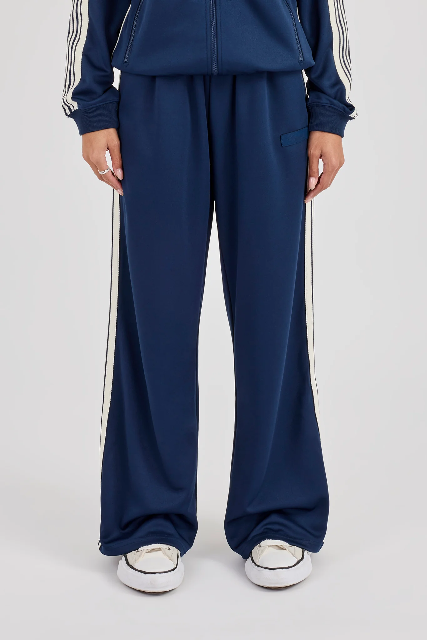 Womens Poly Smooth Taping Track Pant - Navy Blue - Image 2