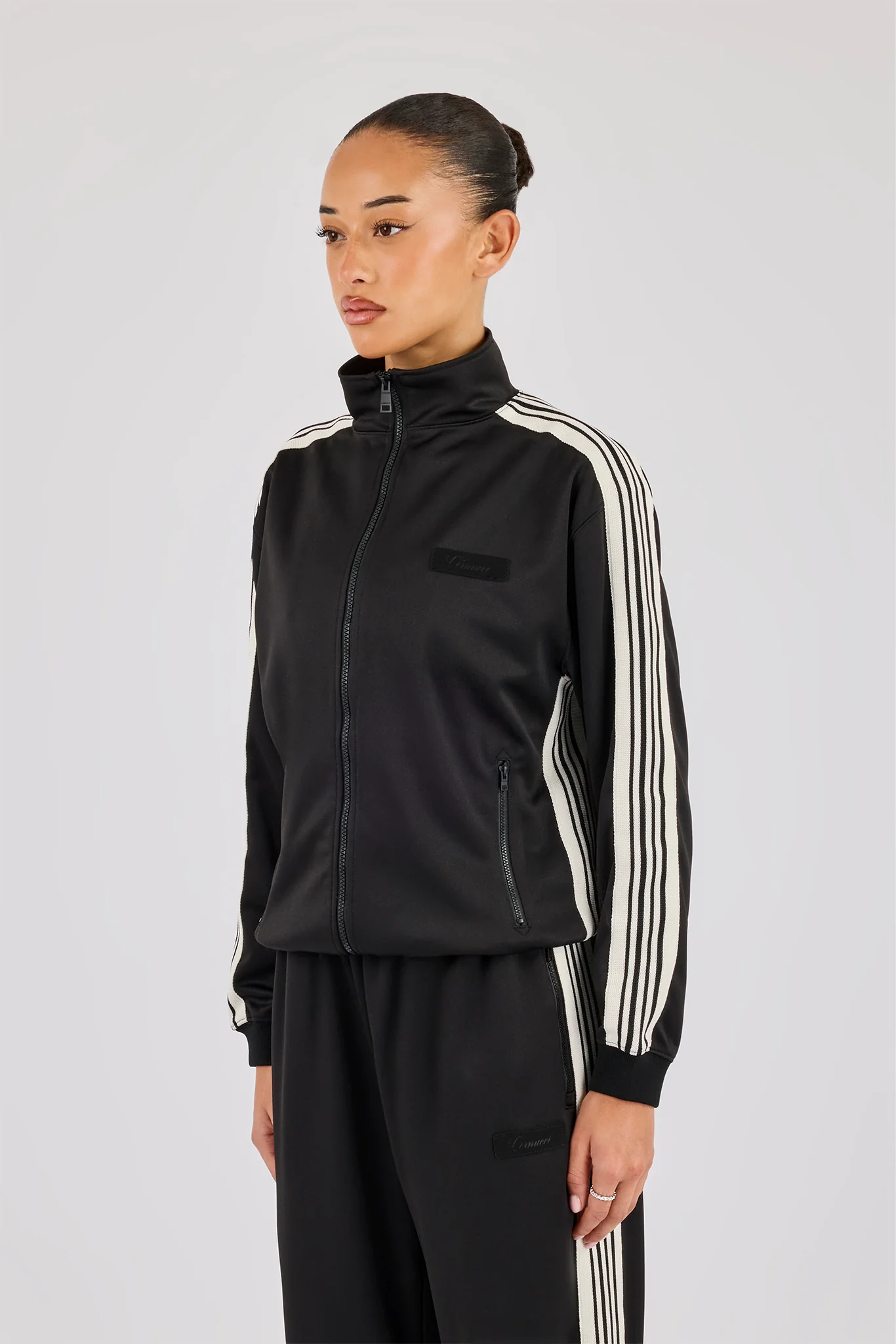 Womens Poly Smooth Taping Track Top - Black - Image 2
