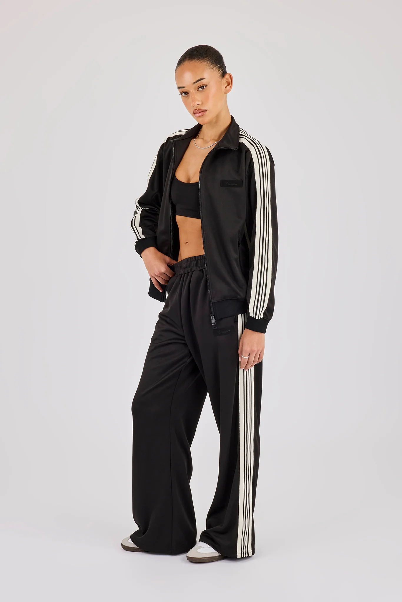 Womens Poly Smooth Taping Track Top - Black - Image 4
