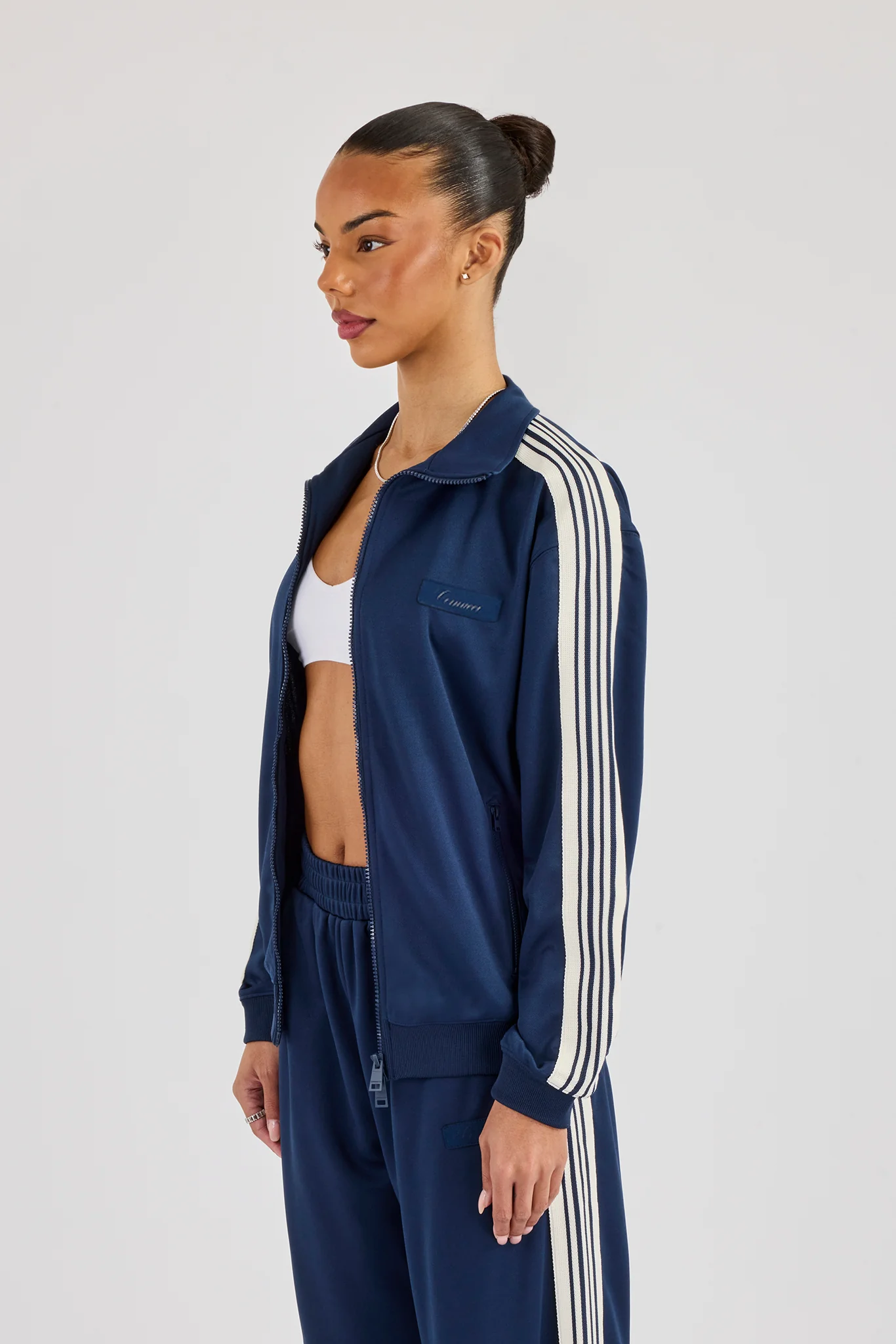 Womens Poly Smooth Taping Track Top - Navy Blue - Image 3