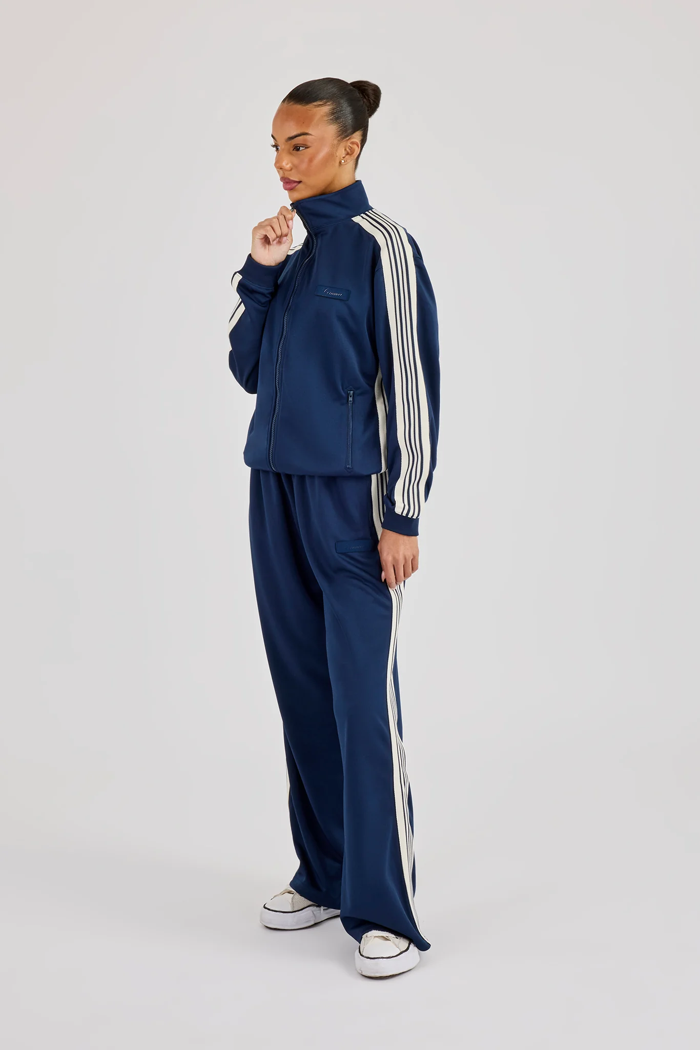 Womens Poly Smooth Taping Track Top - Navy Blue - Image 5