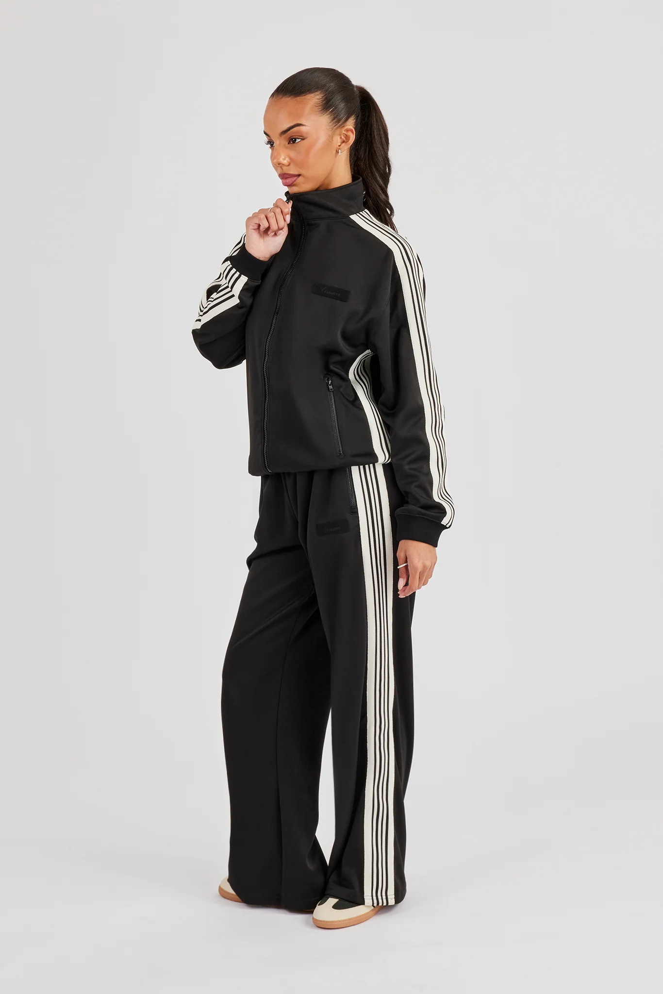 Womens Poly Smooth Taping Track Top & Track Pant - Black - Image 2