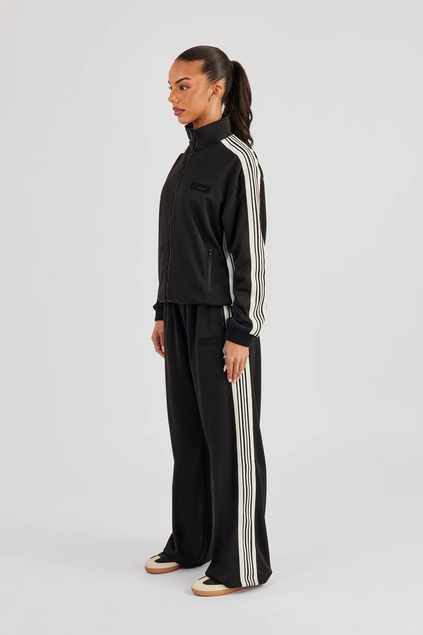Womens Poly Smooth Taping Track Top & Track Pant - Black - Image 3