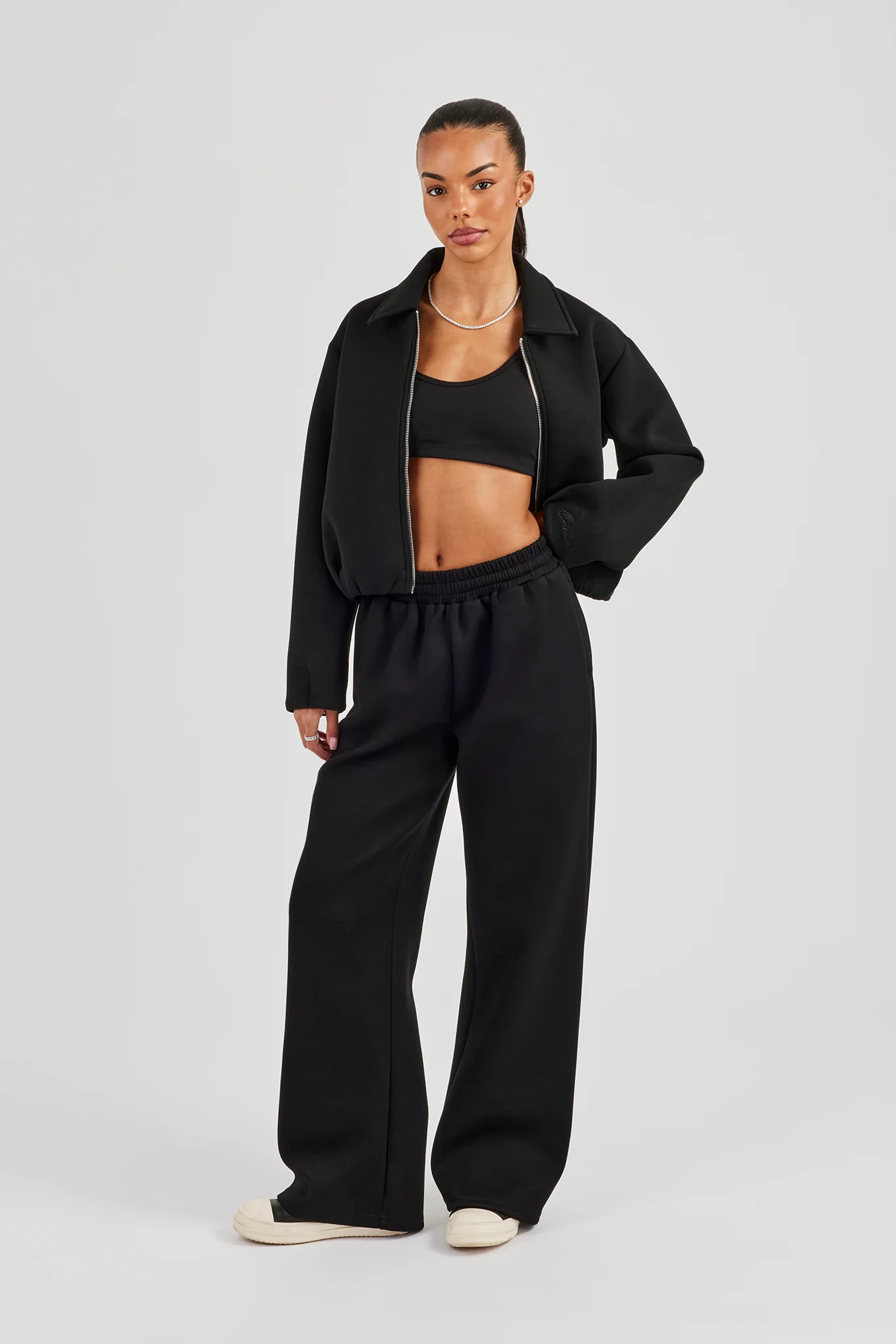 Women's Scuba Harrington Jacket & Wide Leg Jogger - Black - Image 4