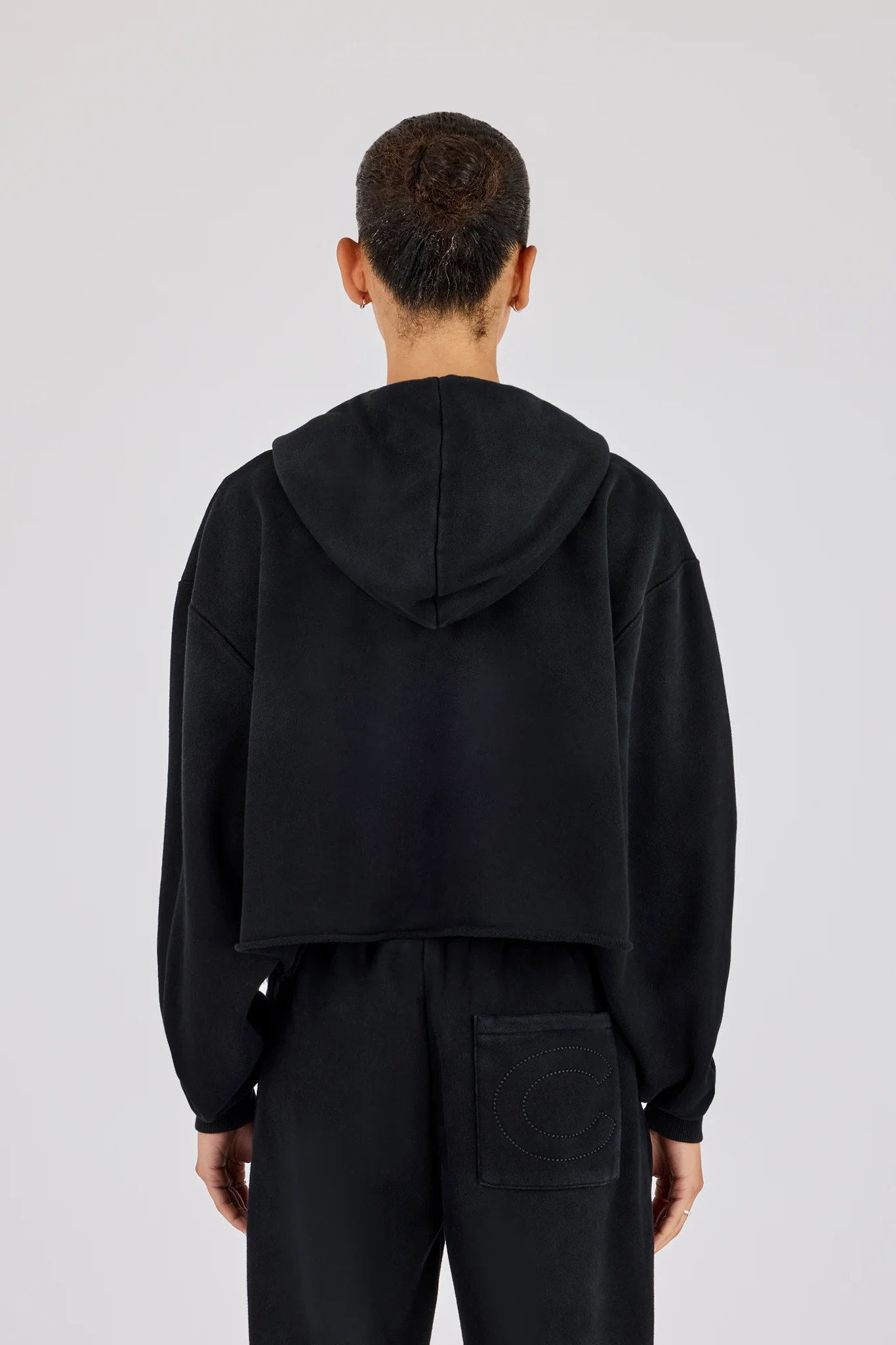 Womens Washed Boxy Fit Zip Through Hoodie - Black - Image 4