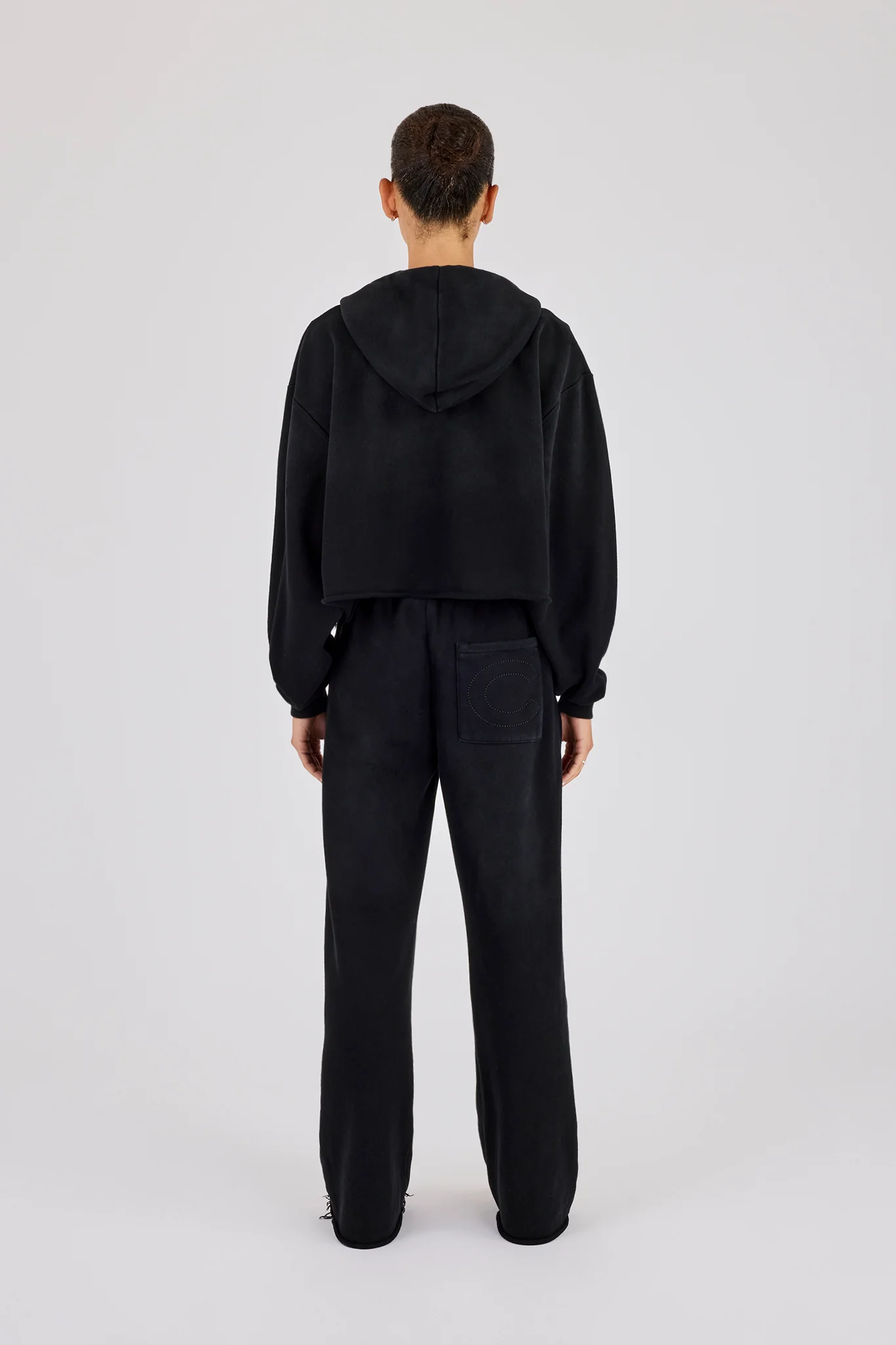Womens Washed Boxy Fit Zip Through Hoodie & Wide Leg Jogger  - Black - Image 4