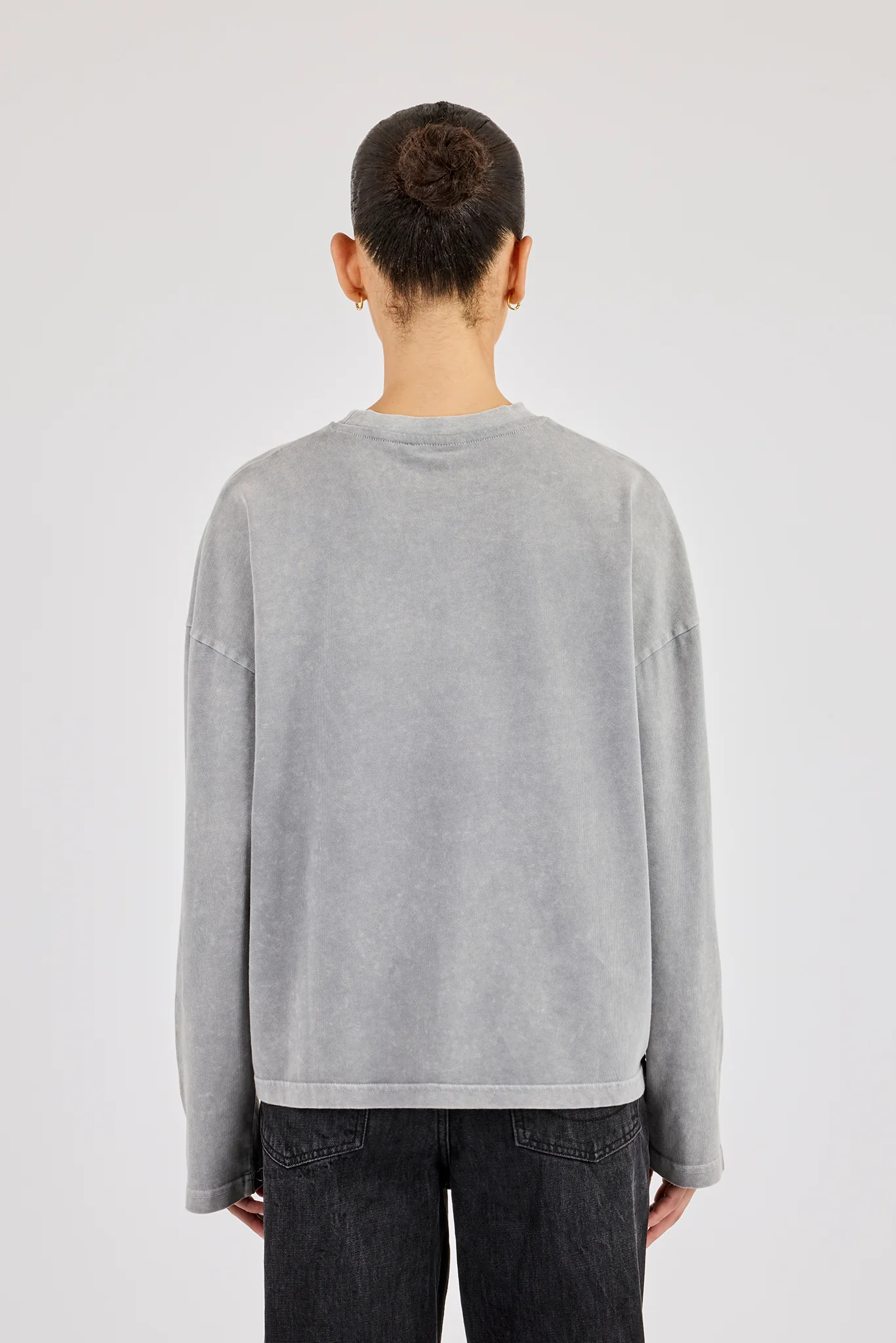 Womens Washed Long Sleeve T-Shirt - Ash Grey - Image 3
