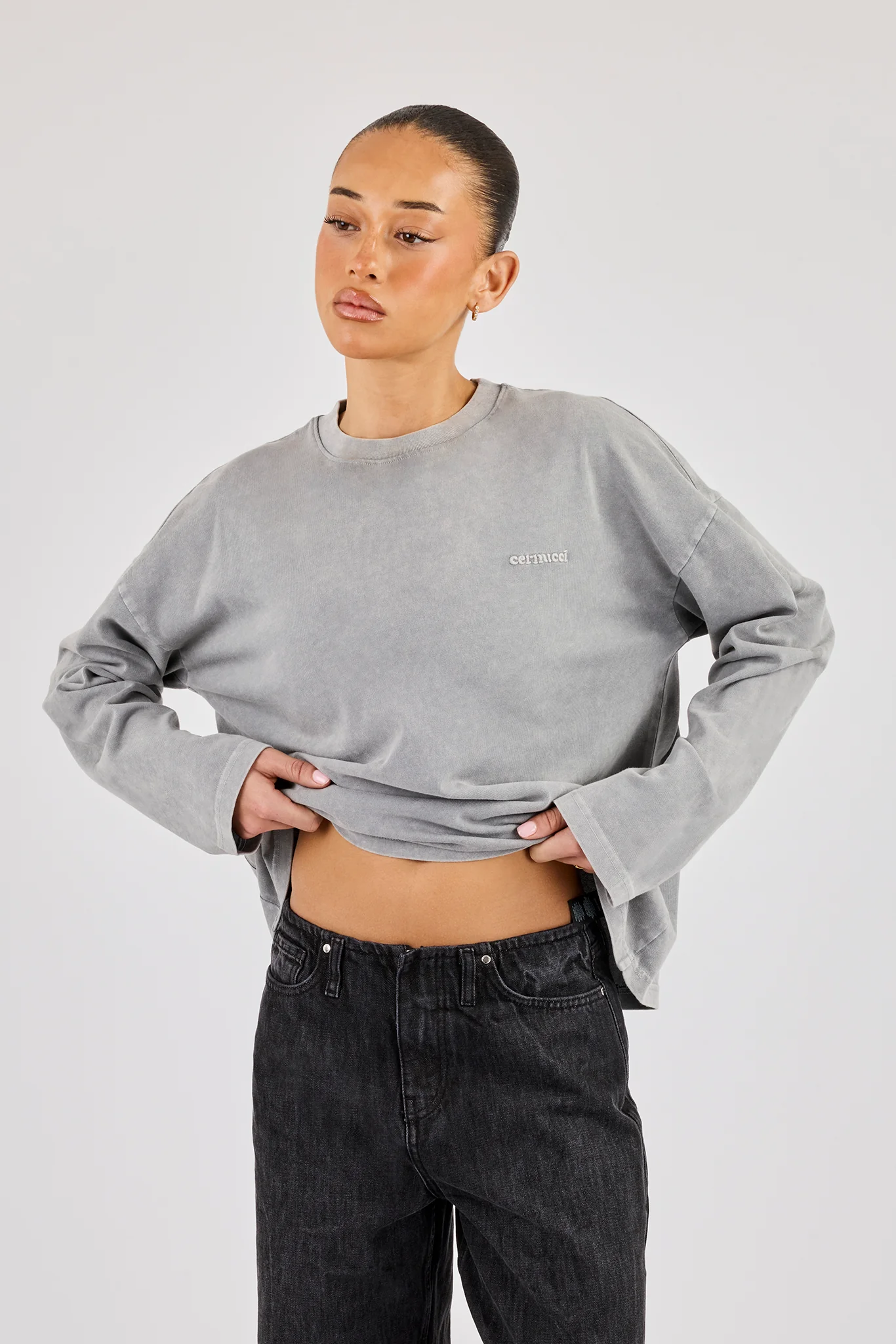 Womens Washed Long Sleeve T-Shirt - Ash Grey - Image 4