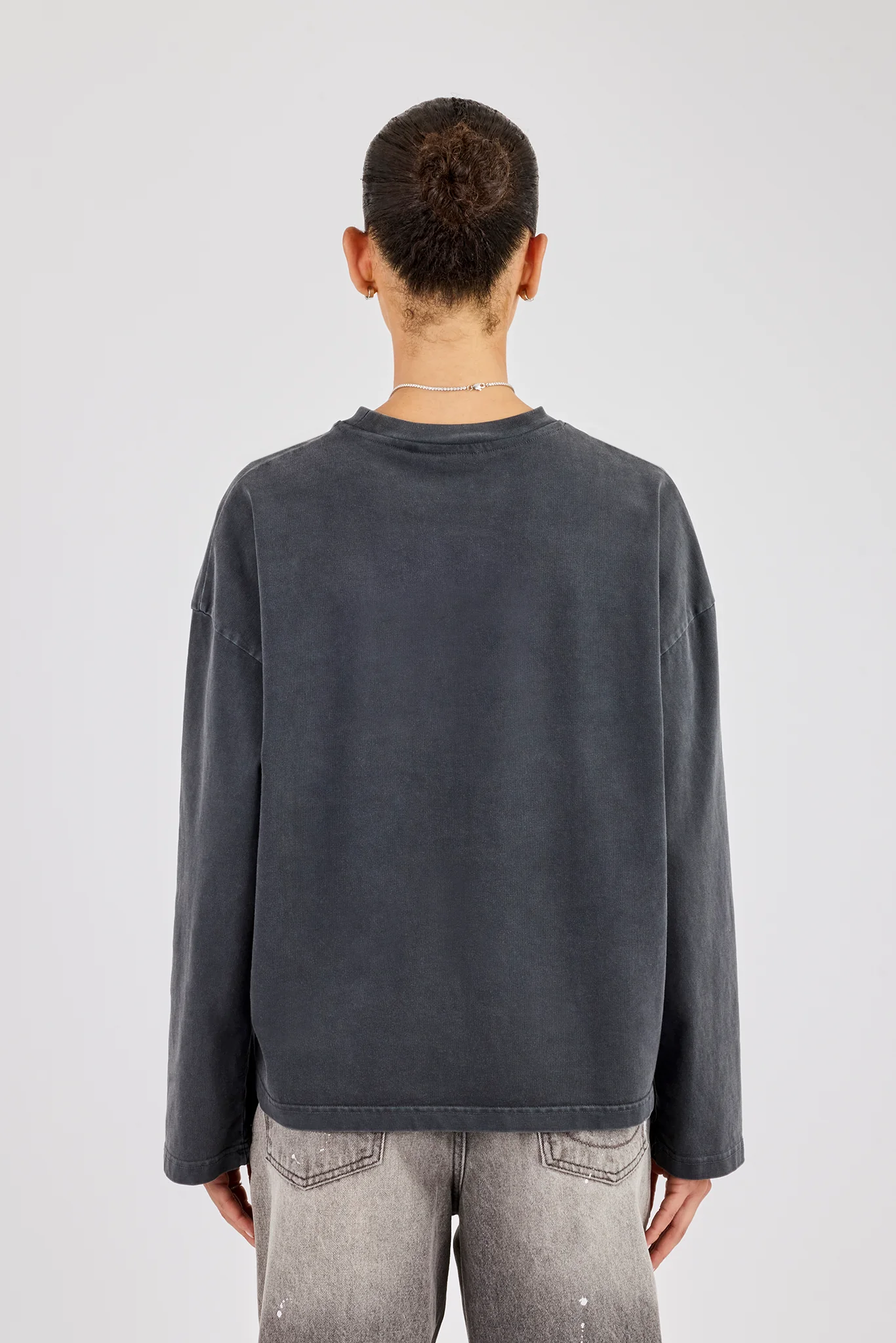 Womens Washed Long Sleeve T-Shirt - Charcoal - Image 4