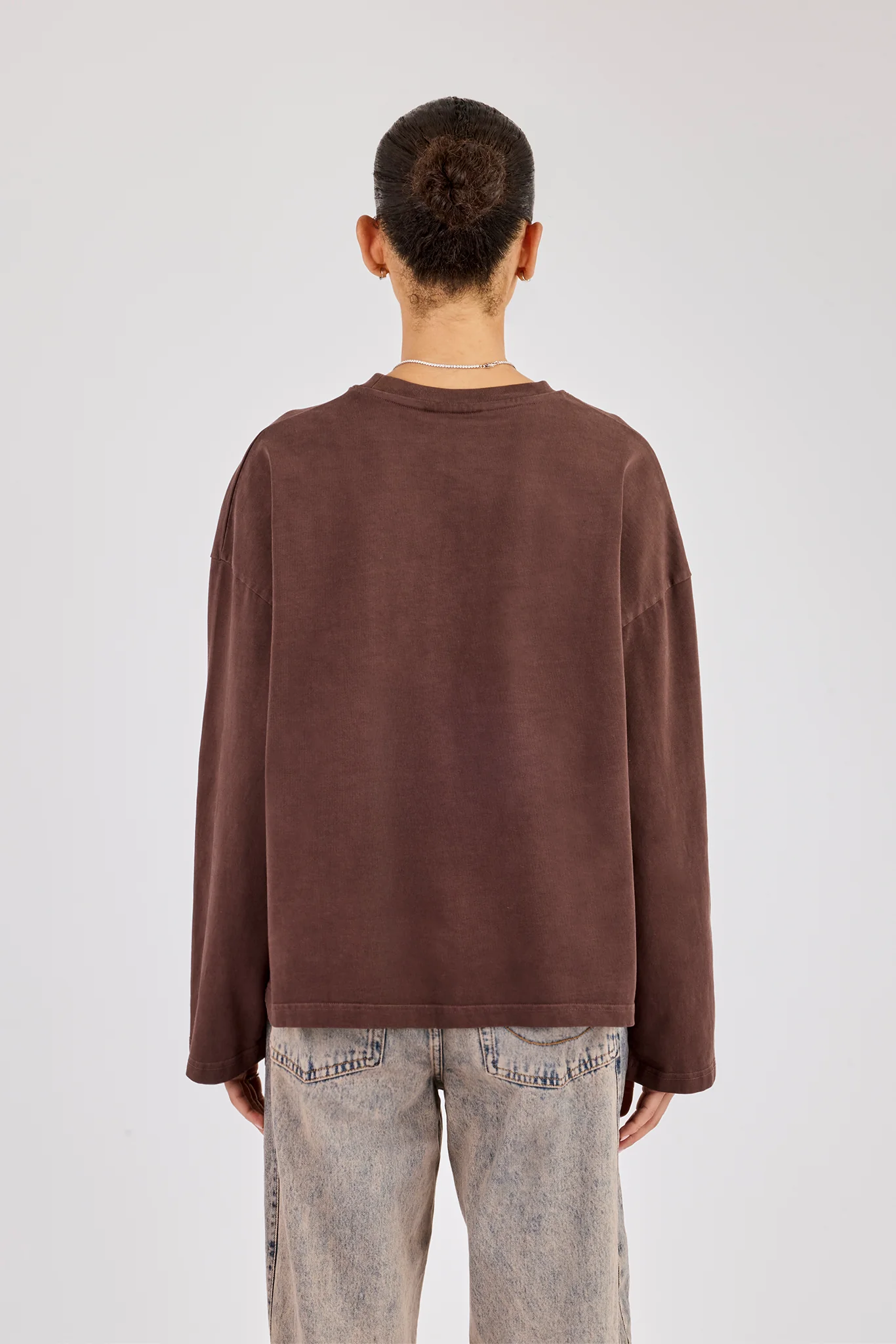 Womens Washed Long Sleeve T-Shirt - Chocolate - Image 4