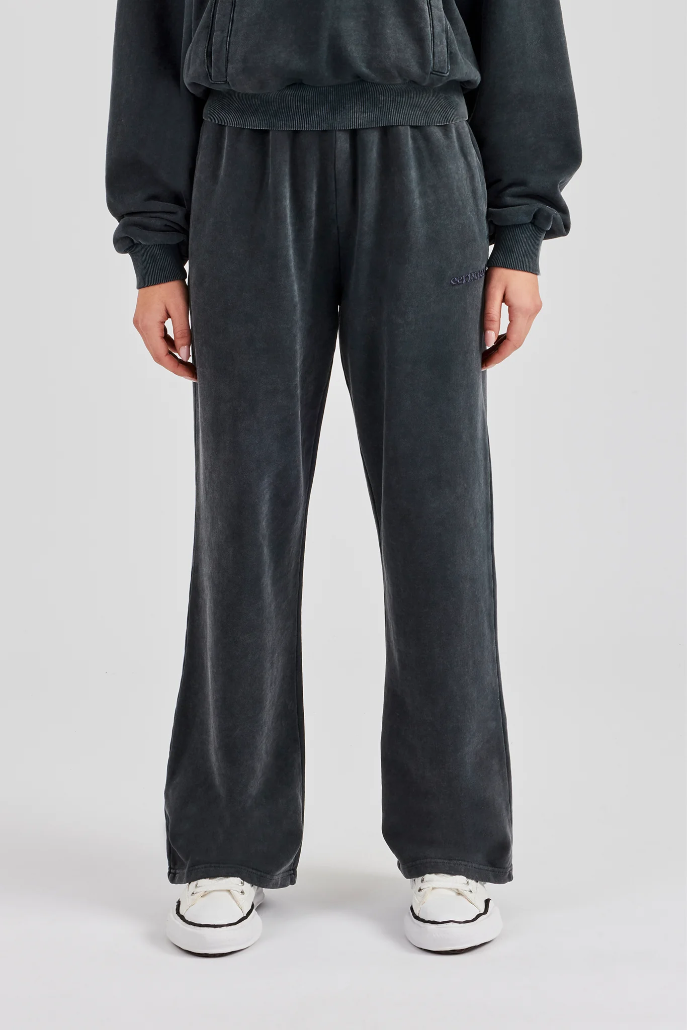 Womens Wide Leg Acid Wash Jogger - Charcoal - Image 2