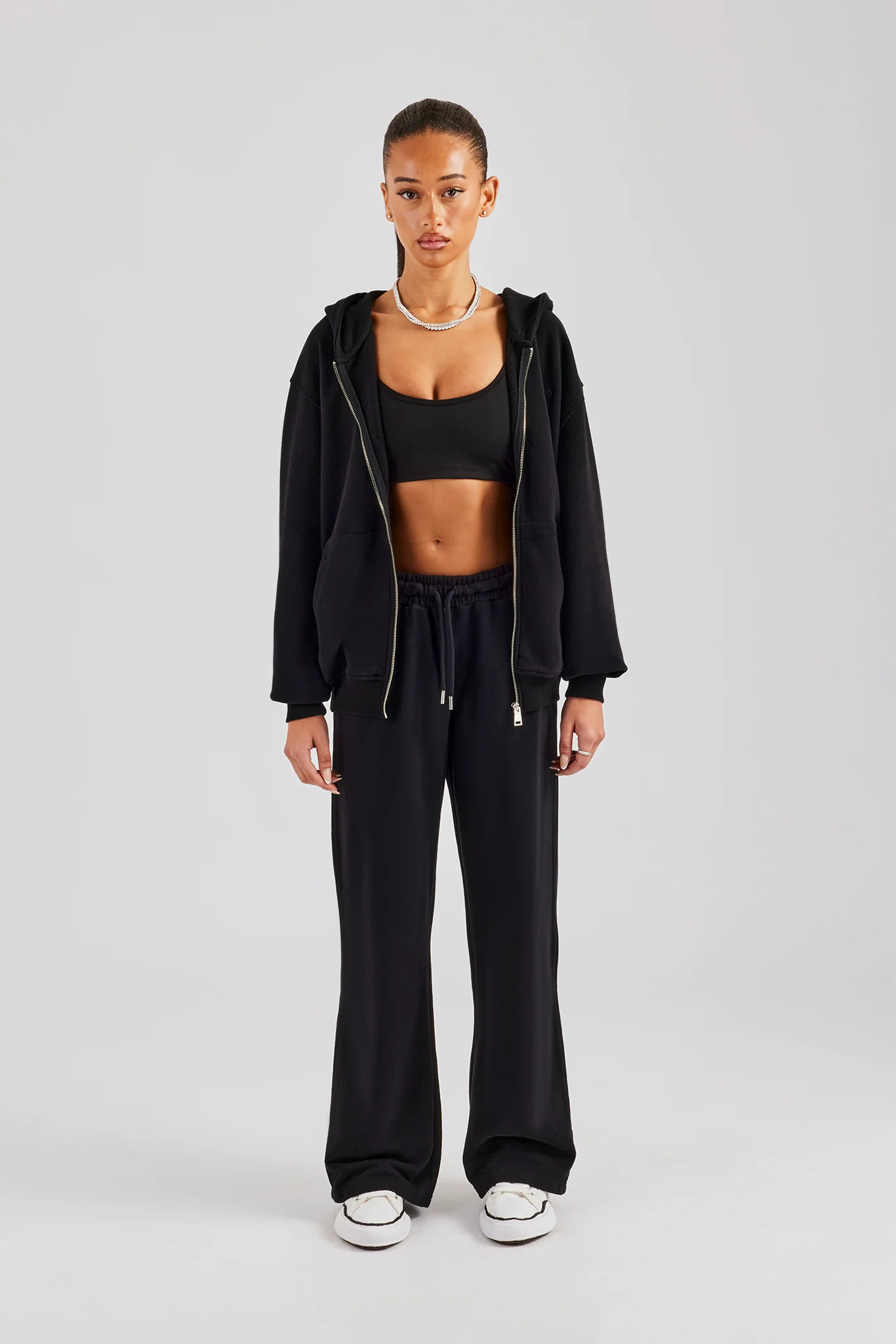 Womens Zip Through Hoodie and Jogger Set - Black - Image 7