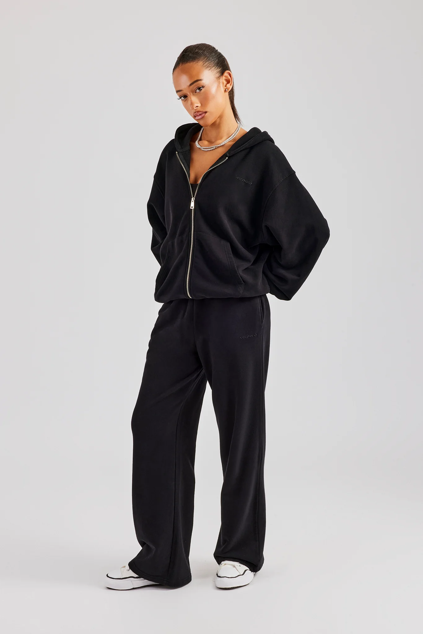 Womens Zip Through Hoodie and Jogger Set - Black - Image 9
