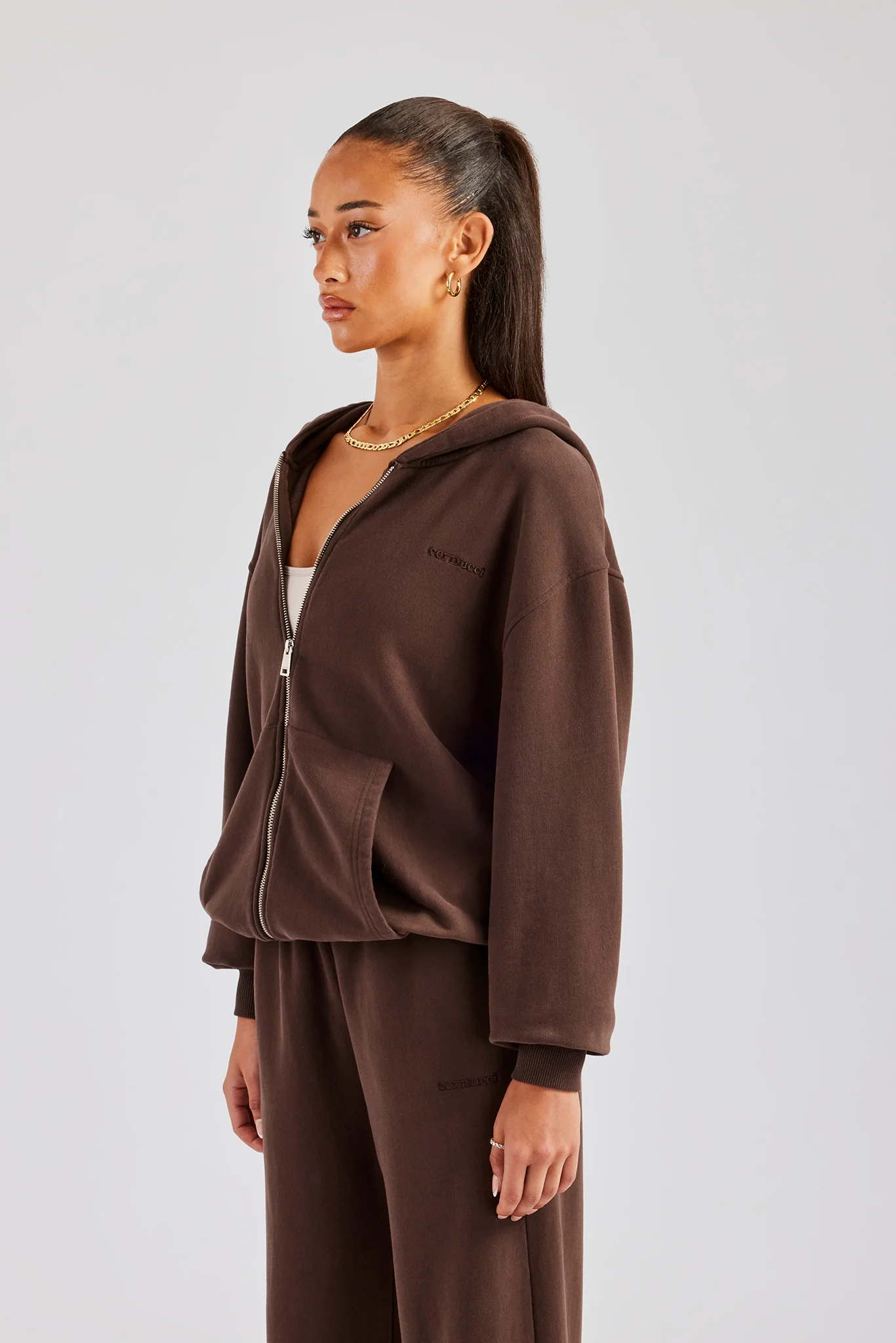 Womens Zip Through Hoodie - Chocolate - Image 3