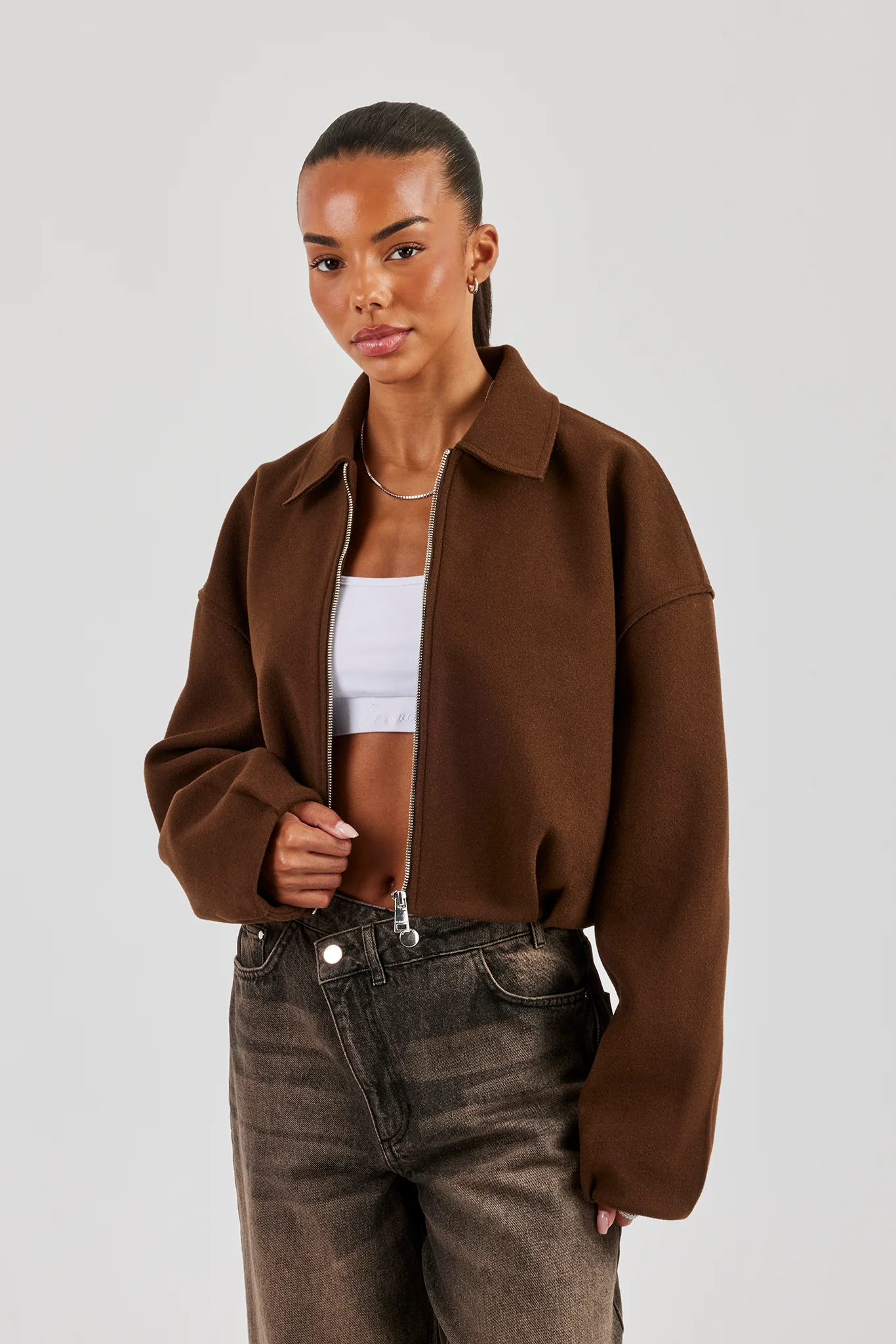 Wool Harrington Jacket - Chocolate - Image 2