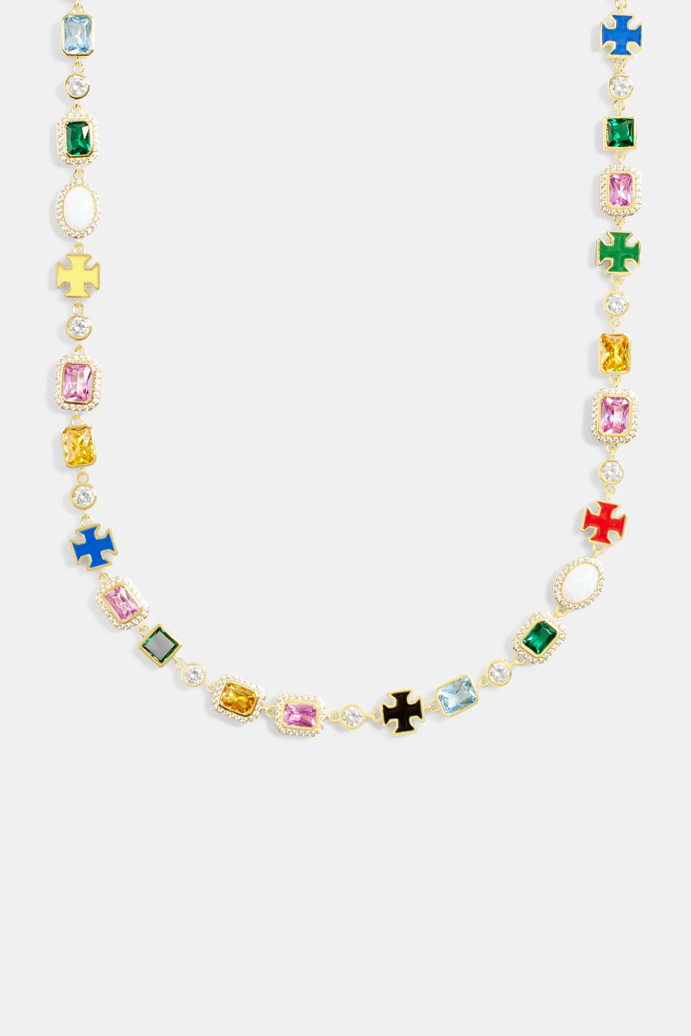 Multi Gemstone Motif Necklace - Gold - 10mm - Image 2